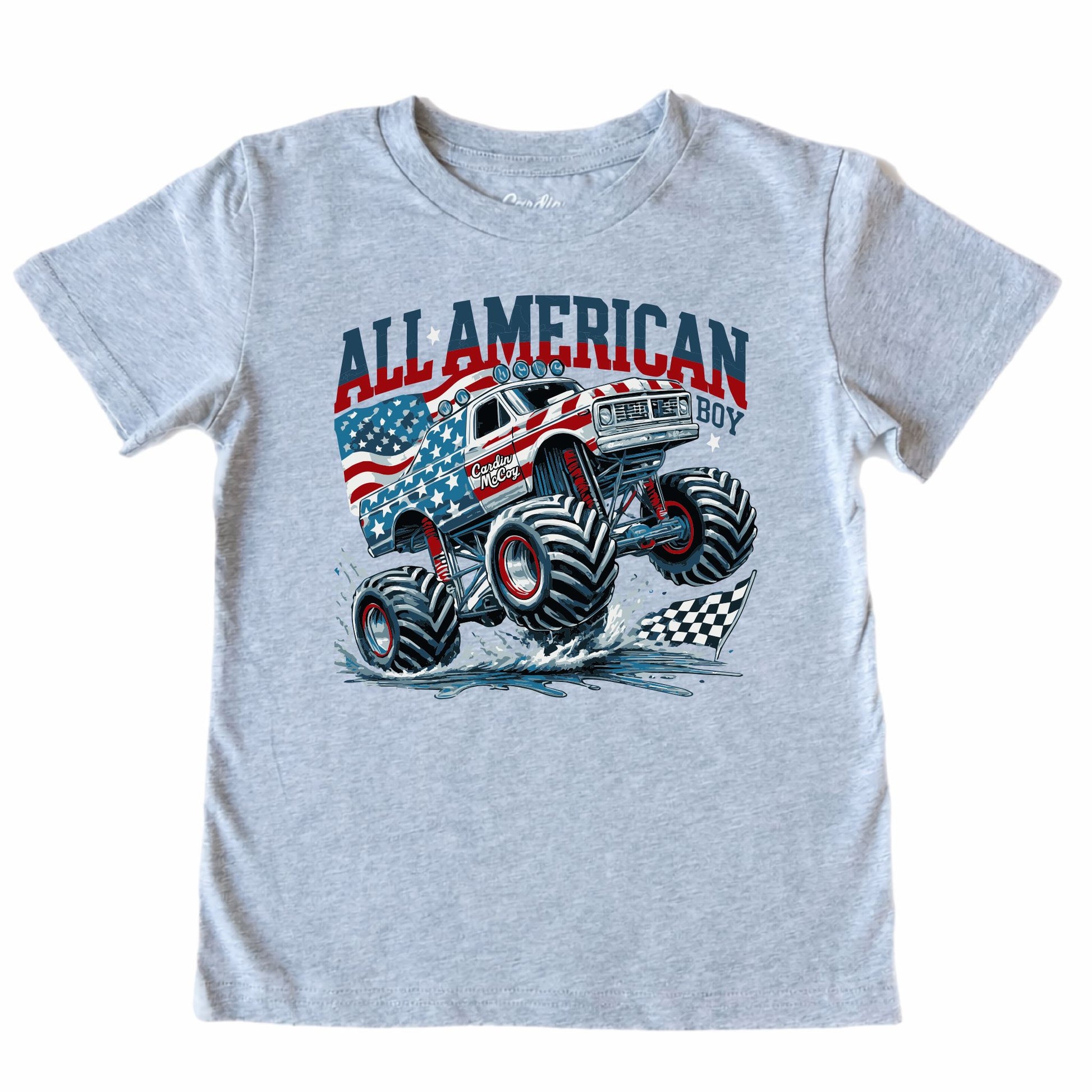 Kids' American Monster Truck Front Short-Sleeve Tee Short Sleeve T-Shirt Cardin McCoy Heather Gray XXS (2/3) Front