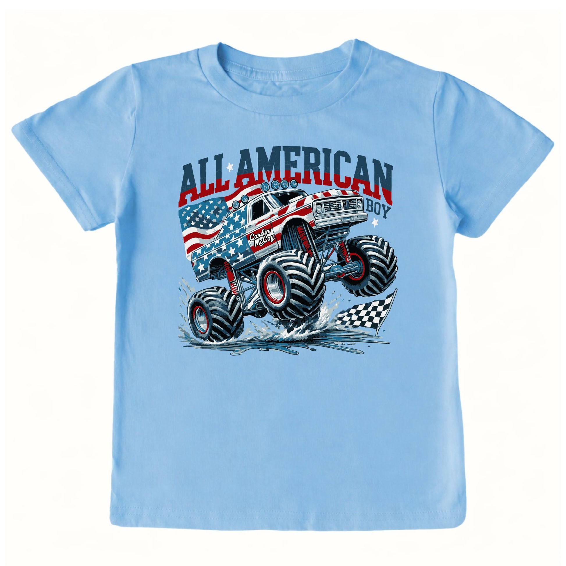 Kids' American Monster Truck Front Short-Sleeve Tee Short Sleeve T-Shirt Cardin McCoy Light Blue XXS (2/3) Front