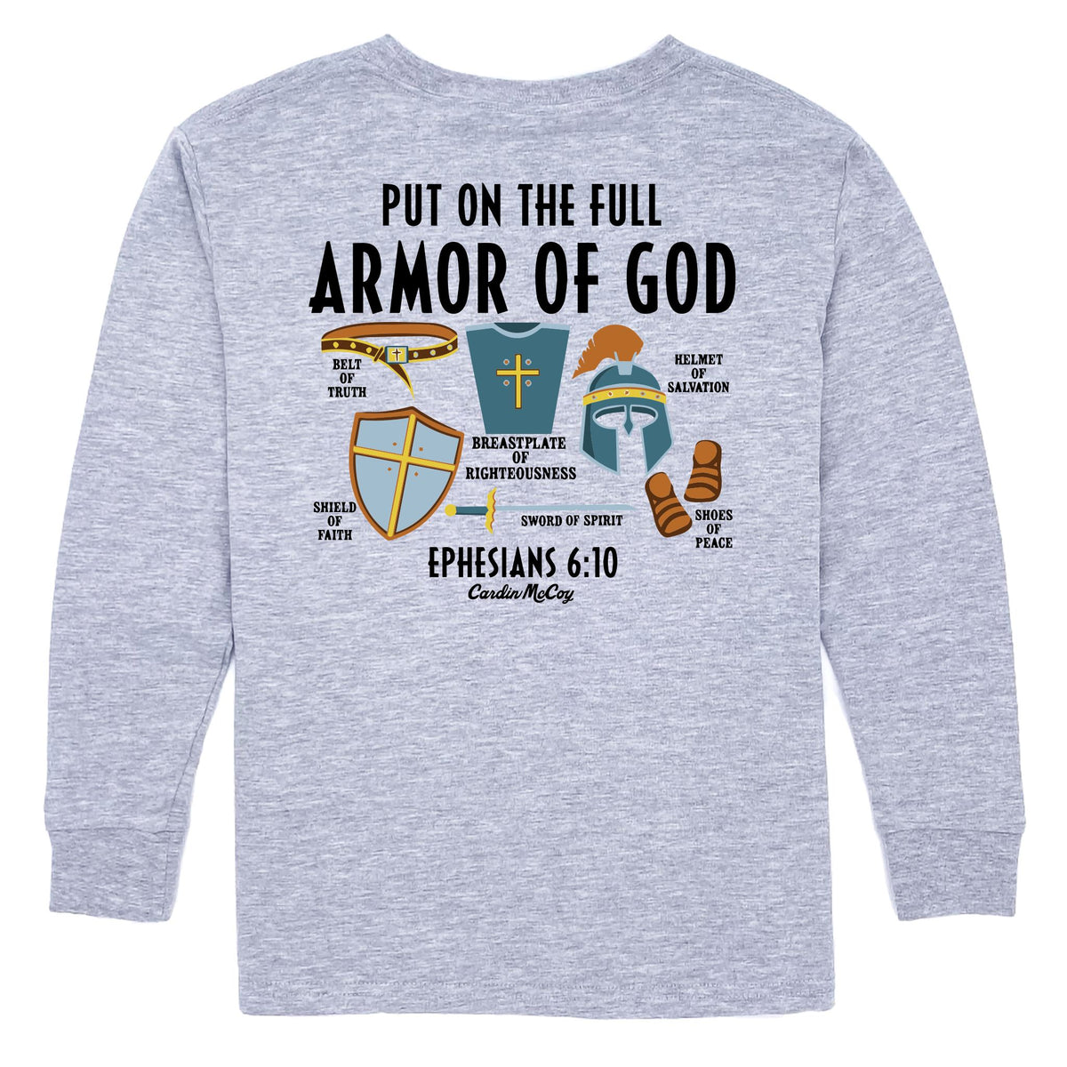 Kids' Armor of God Long-Sleeve Tee Long Sleeve T-Shirt Cardin McCoy Heather Gray XXS (2/3) Pocket