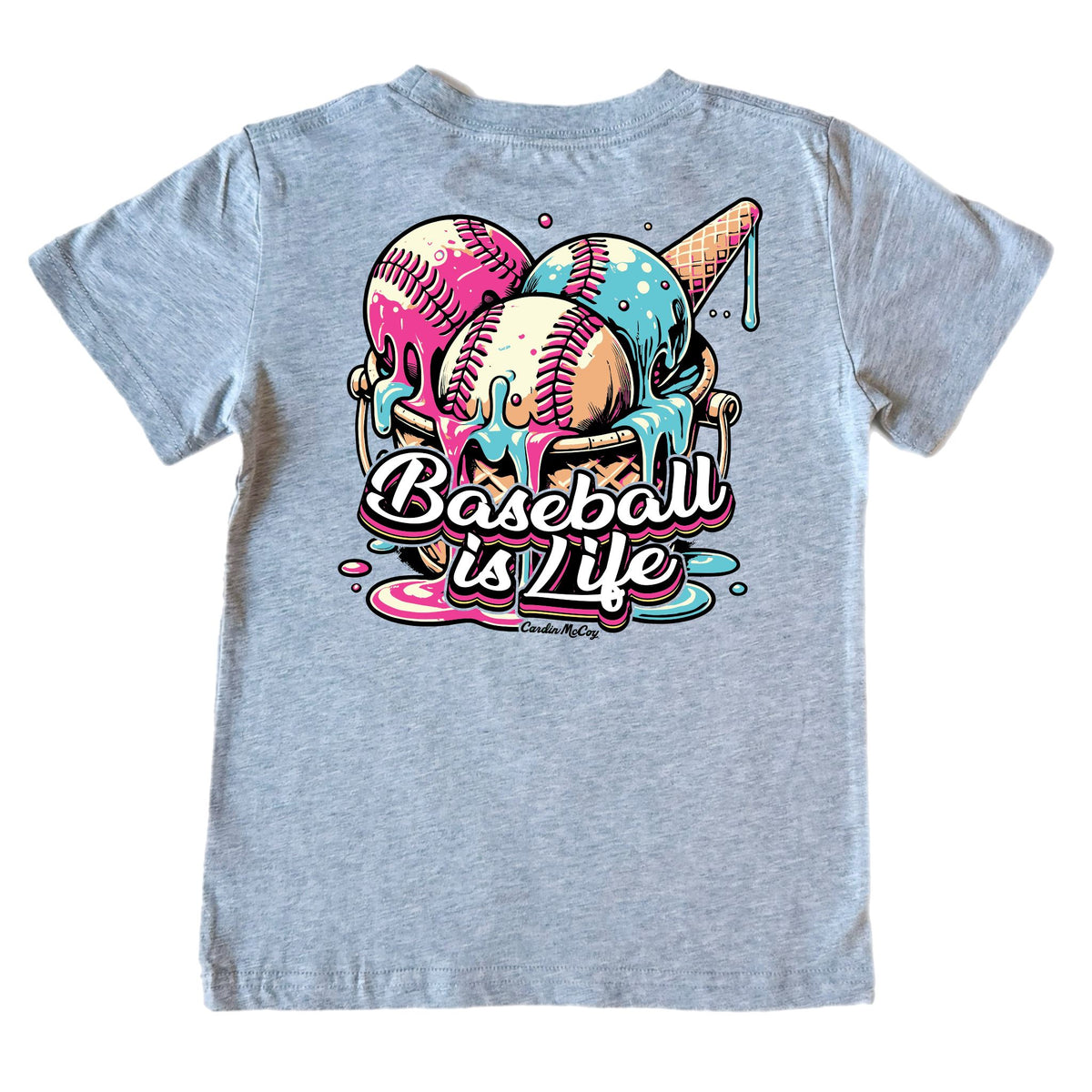 Kids' Baseball Drip Pink Short-Sleeve Tee Short Sleeve T-Shirt Cardin McCoy Heather Gray XXS (2/3) Pocket