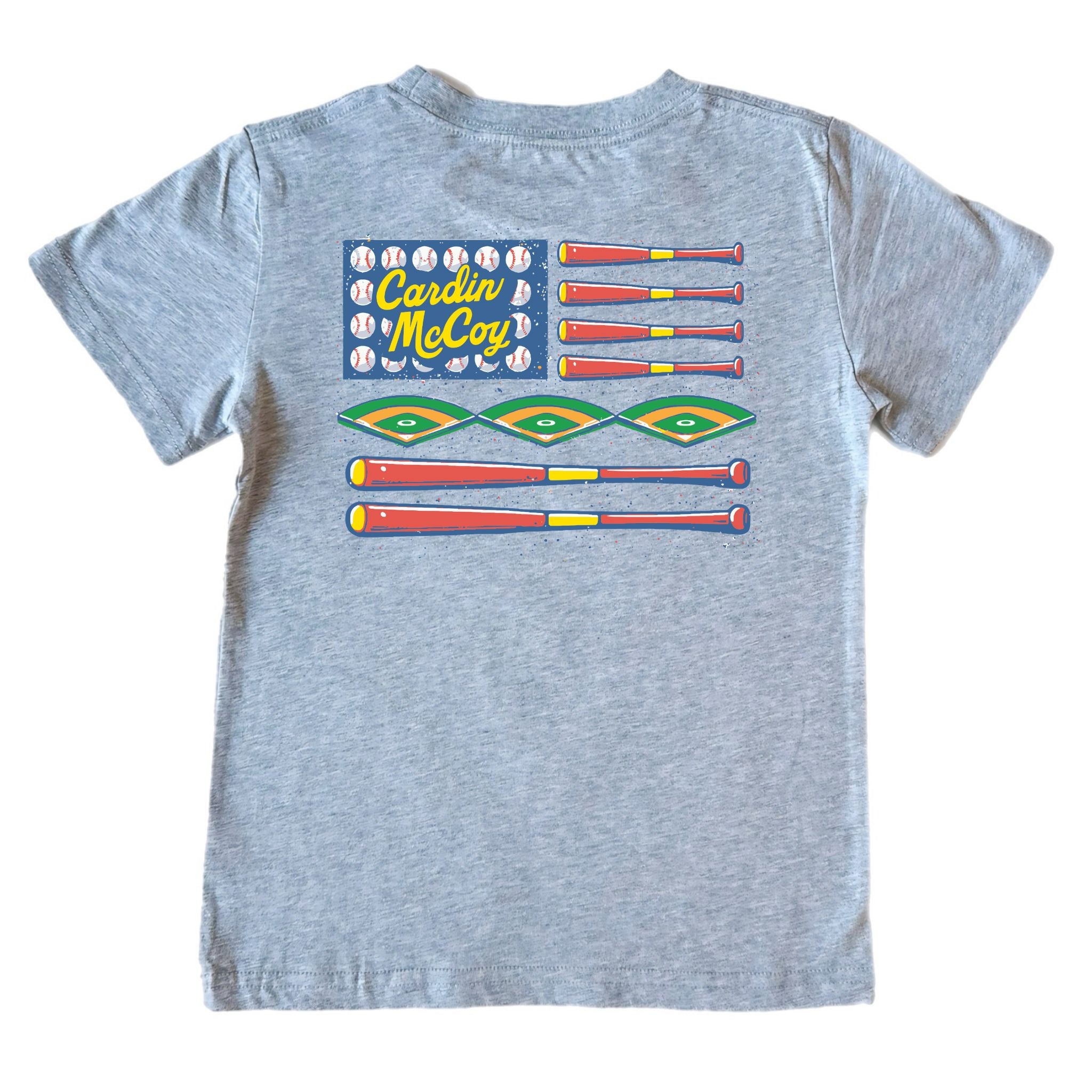 Kids' Baseball Flag Short-Sleeve Tee Short Sleeve T-Shirt Cardin McCoy Heather Gray XXS (2/3) Pocket