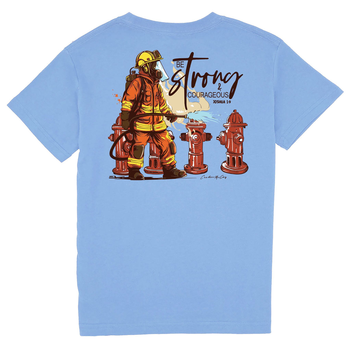 Kids' Be Strong Firefighter Short Sleeve Pocket Tee Short Sleeve T-Shirt Cardin McCoy Carolina Blue XXS (2/3) 