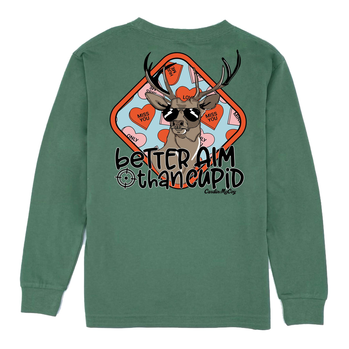 Kids' Better Aim Than Cupid Long-Sleeve Tee Long Sleeve T-Shirt Cardin McCoy Dark Olive XXS (2/3) Pocket