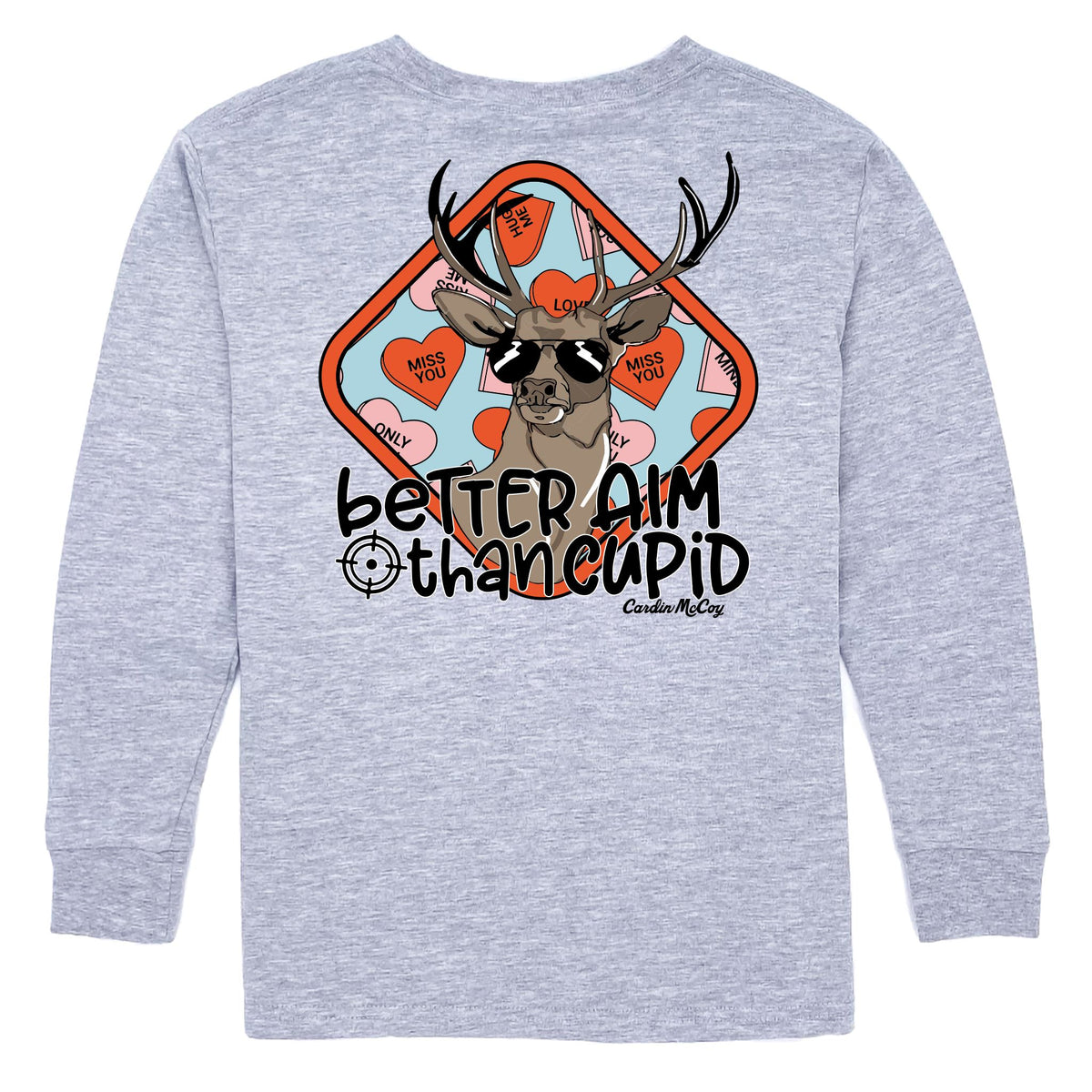 Kids' Better Aim Than Cupid Long-Sleeve Tee Long Sleeve T-Shirt Cardin McCoy Heather Gray XXS (2/3) No Pocket