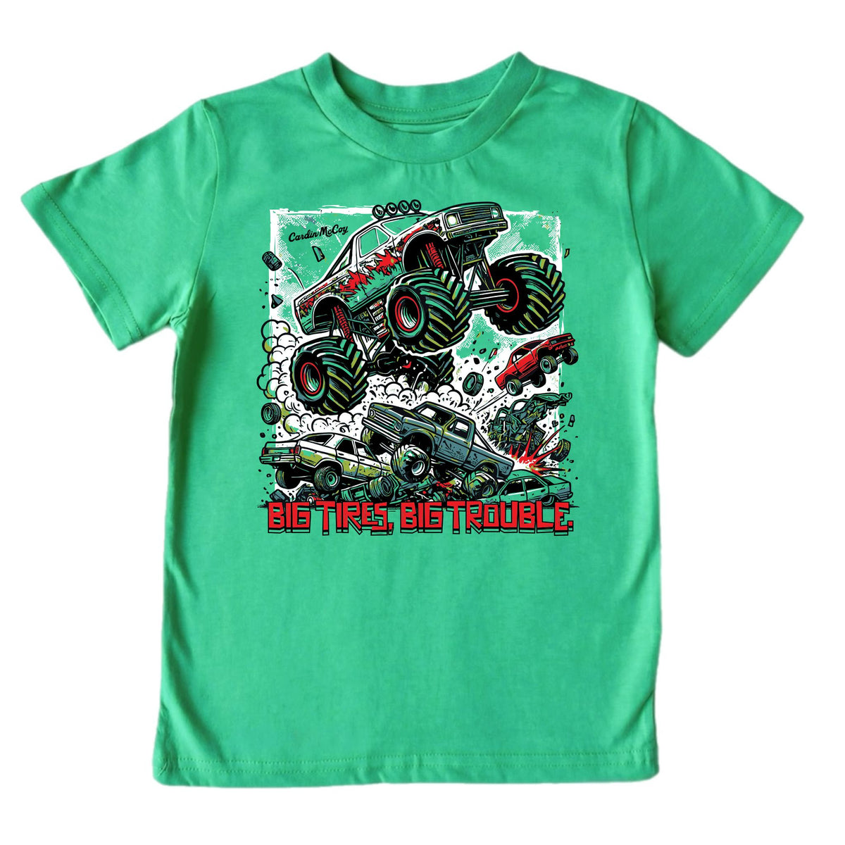 Kids' Big Tires Front Short-Sleeve Tee Short Sleeve T-Shirt Cardin McCoy Green XXS (2/3) No Pocket