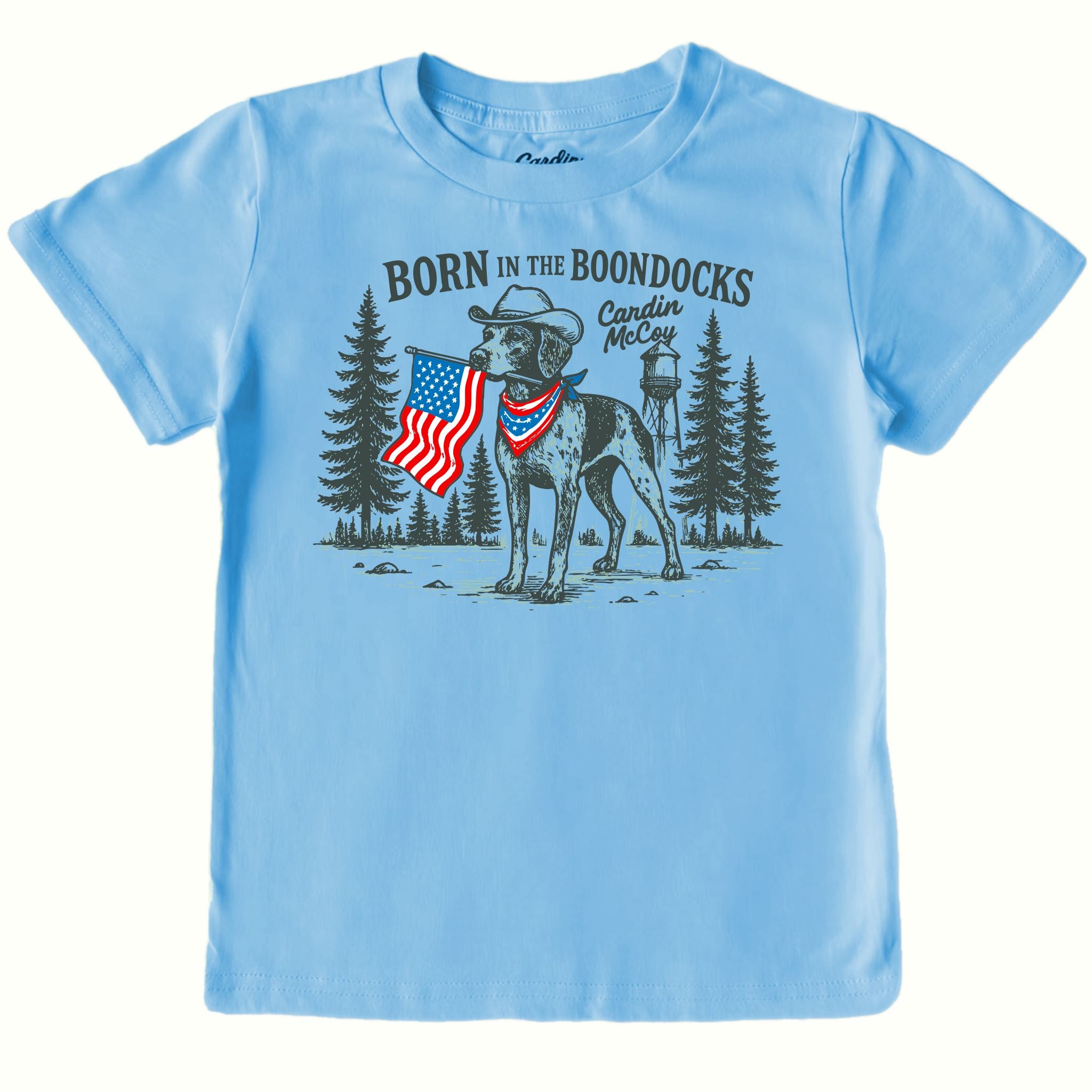 Kids' Born in the Boondocks Front Short-Sleeve Tee Short Sleeve T-Shirt Cardin McCoy Light Blue XXS (2/3) No Pocket