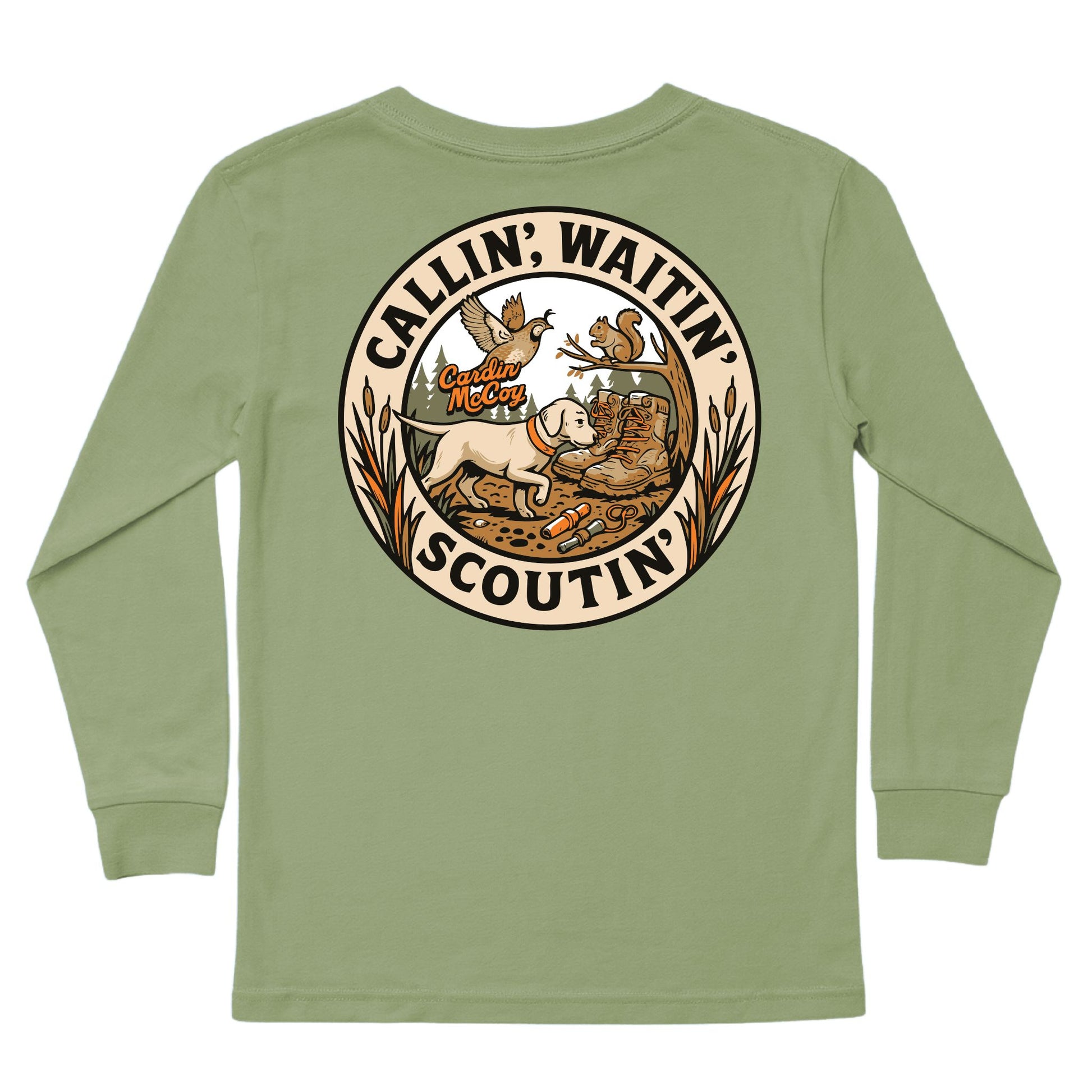 Kids' Callin' Waitin' Scoutin' Long-Sleeve Tee Long Sleeve T-Shirt Cardin McCoy Light Olive XXS (2/3) Pocket