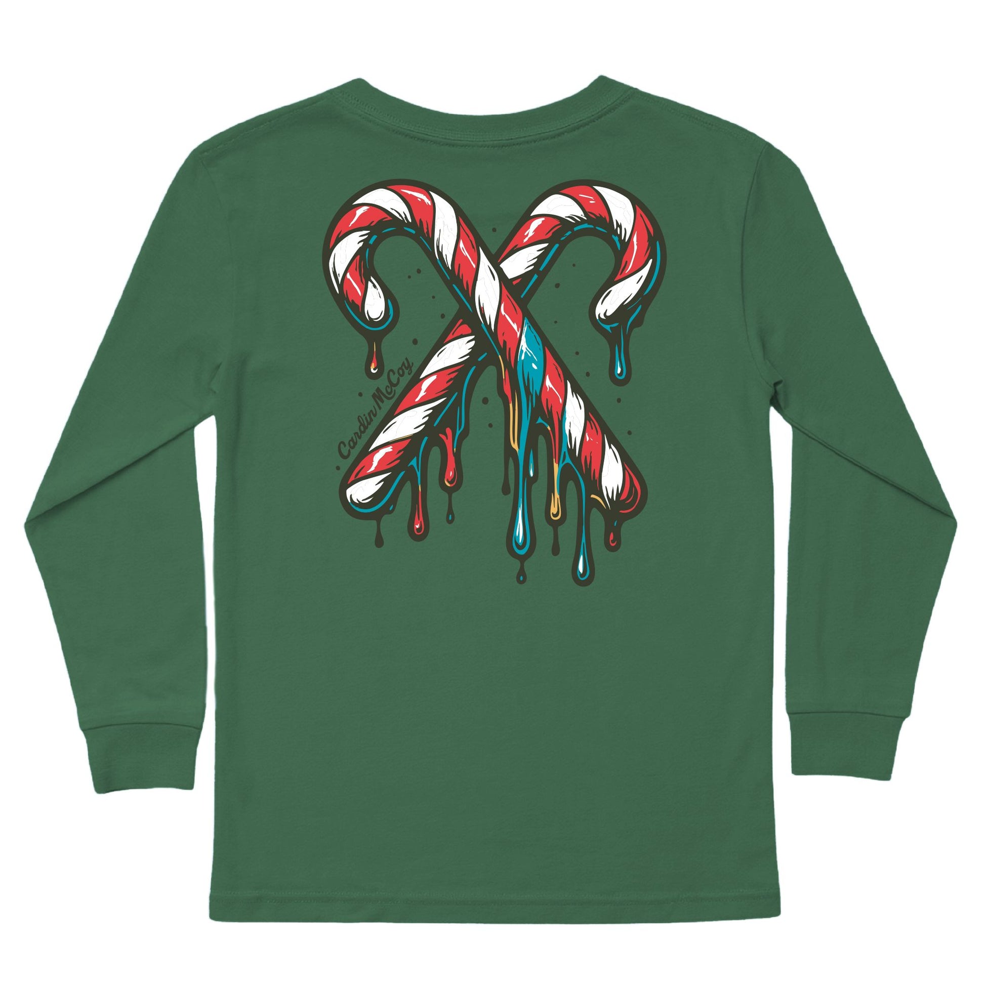 Kids' Candy Cane Drip Long-Sleeve Tee Long Sleeve T-Shirt Cardin McCoy Dark Olive XXS (2/3) Pocket