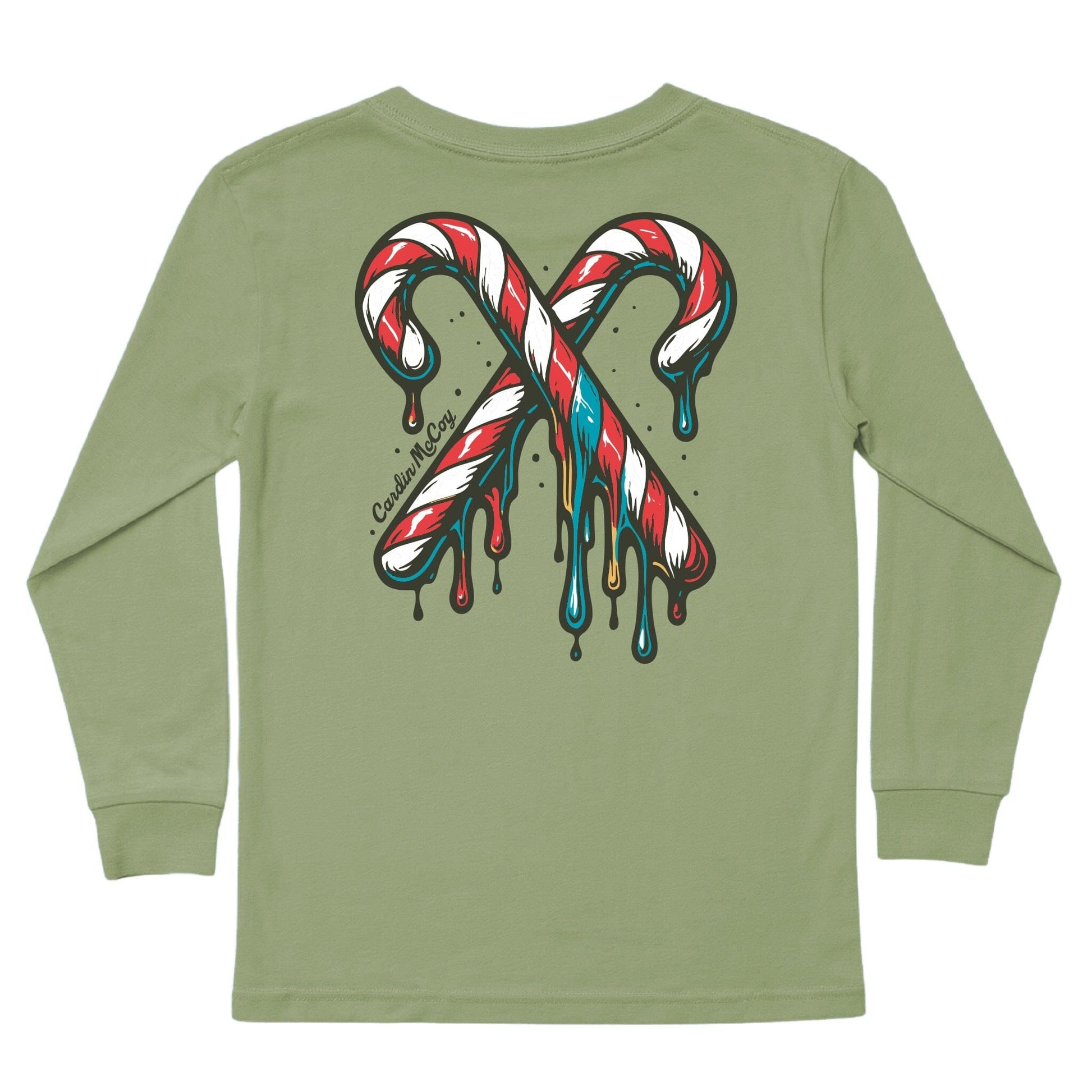 Kids' Candy Cane Drip Long-Sleeve Tee Long Sleeve T-Shirt Cardin McCoy Light Olive XXS (2/3) Pocket