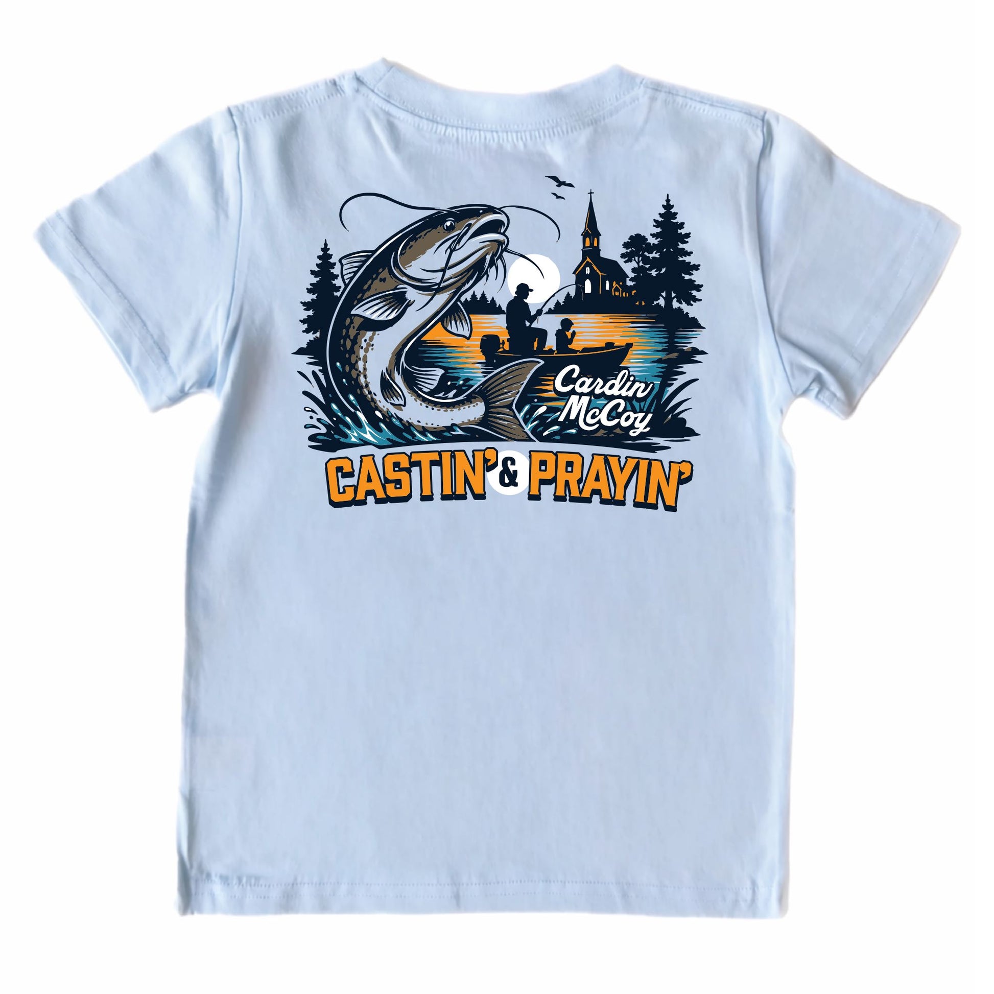 Kids' Castin and Prayin Short-Sleeve Tee Short Sleeve T-Shirt Cardin McCoy Cool Blue XXS (2/3) Pocket