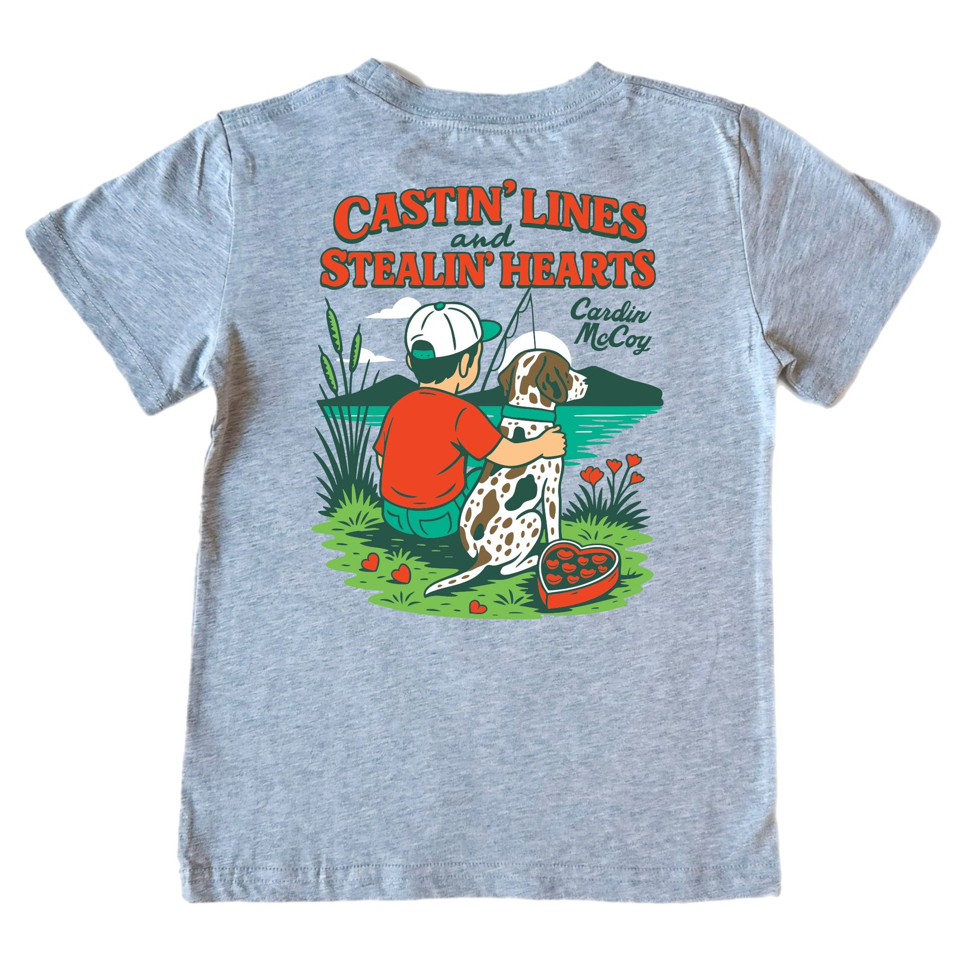 Kids' Castin' Lines & Stealing Hearts Short-Sleeve Tee Short Sleeve T-Shirt Cardin McCoy Heather Gray XXS (2/3) Pocket