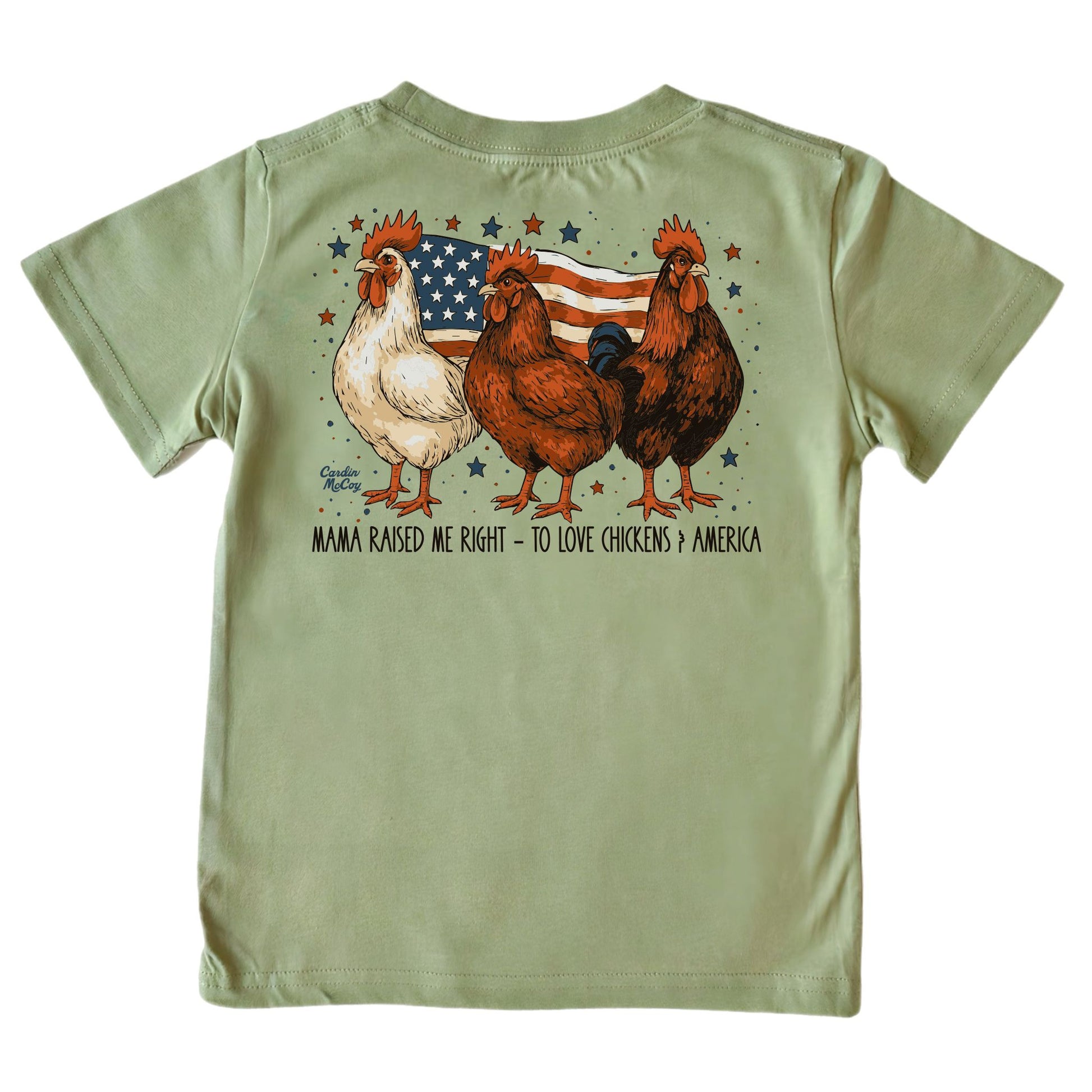 Kids' Chickens & America Short-Sleeve Tee Short Sleeve T-Shirt Cardin McCoy Light Olive XXS (2/3) No Pocket