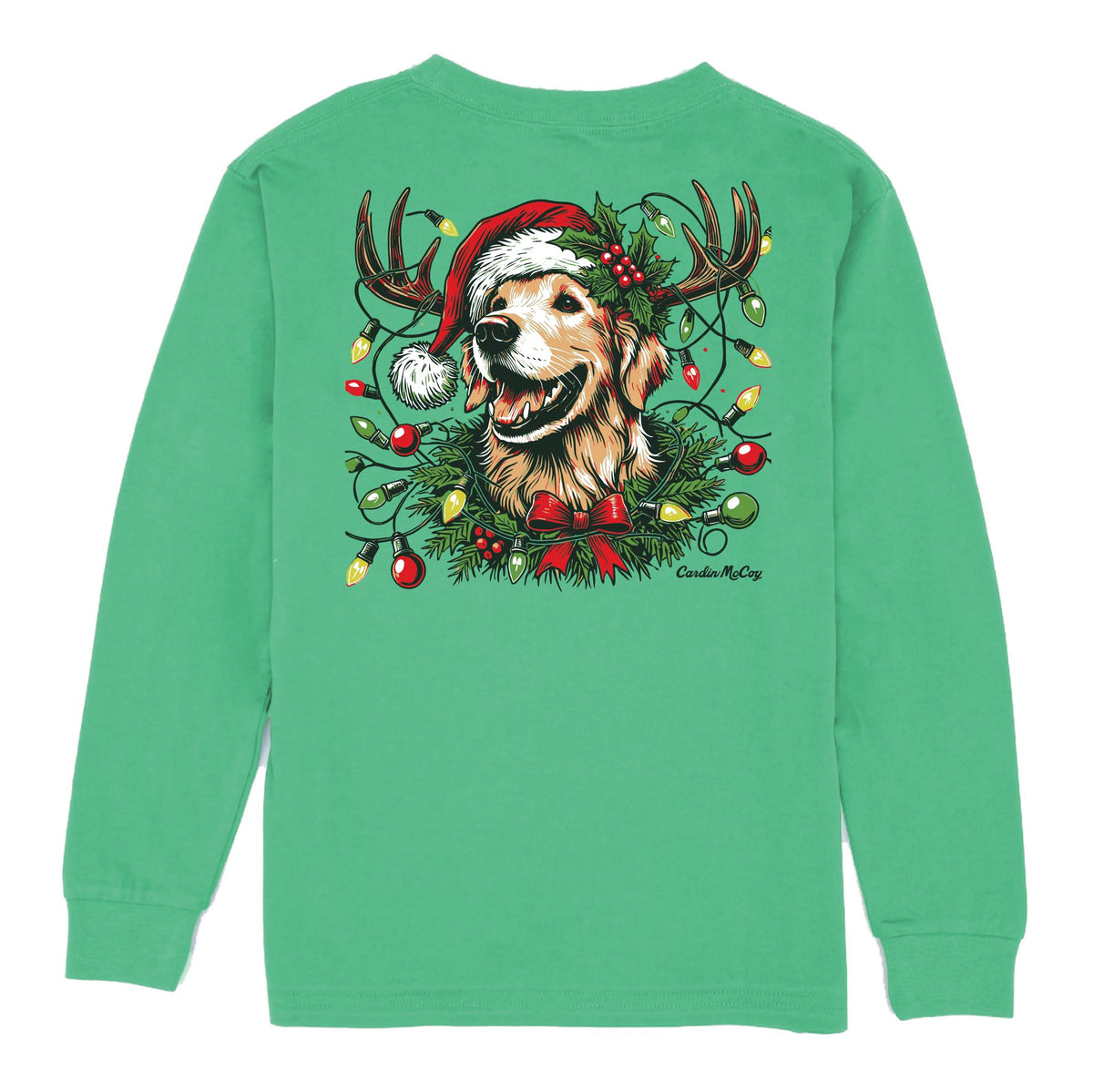 Kids' Christmas Dog Long-Sleeve Tee Long Sleeve T-Shirt Cardin McCoy Green XXS (2/3) Pocket