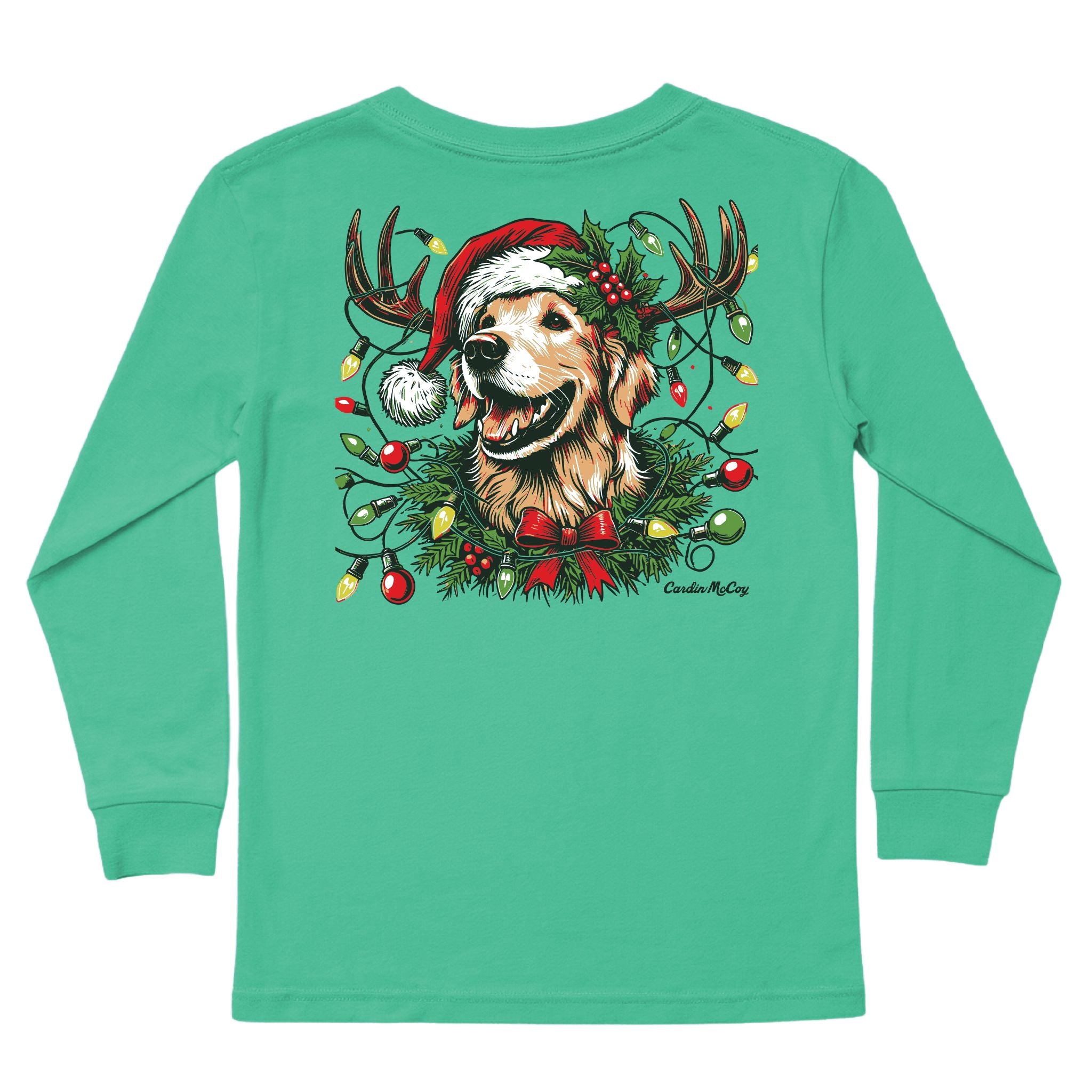 Kids' Christmas Dog Long-Sleeve Tee Long Sleeve T-Shirt Cardin McCoy Green XXS (2/3) Pocket