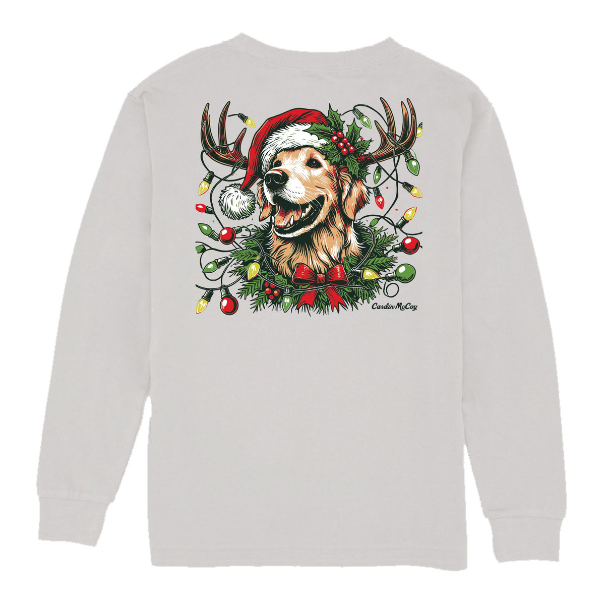 Kids' Christmas Dog Long-Sleeve Tee Long Sleeve T-Shirt Cardin McCoy Ice Gray XS (4/5) Pocket