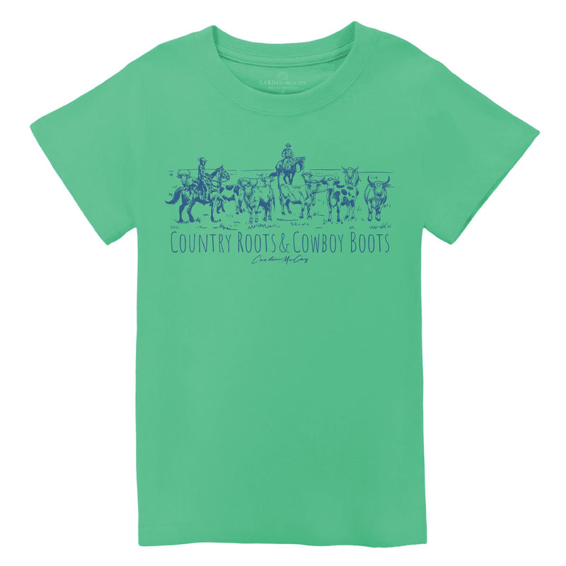 Kids' Country Roots & Cowboy Boots Front Short Sleeve Tee Short Sleeve T-Shirt Cardin McCoy Green XXS (2/3) 