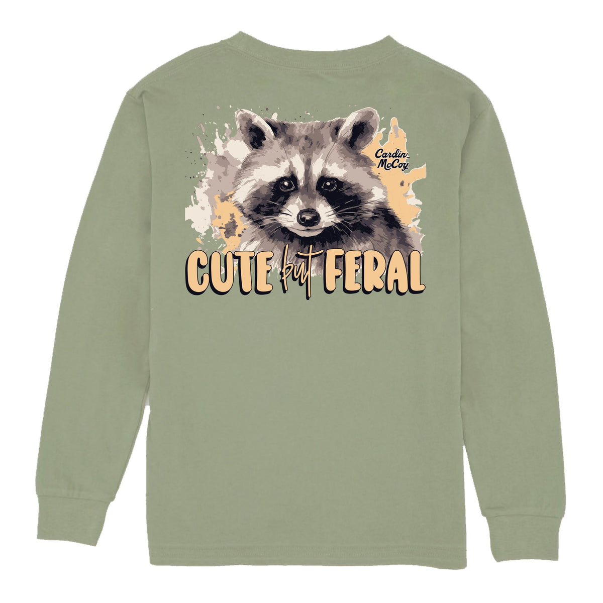 Kids' Cute But Feral Long-Sleeve Tee Long Sleeve T-Shirt Cardin McCoy Light Olive XXS (2/3) Pocket