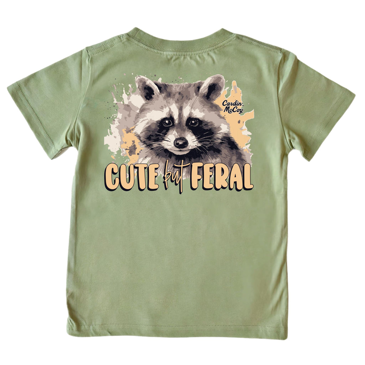 Kids' Cute But Feral Short-Sleeve Tee Short Sleeve T-Shirt Cardin McCoy Light Olive XS (4/5) Pocket