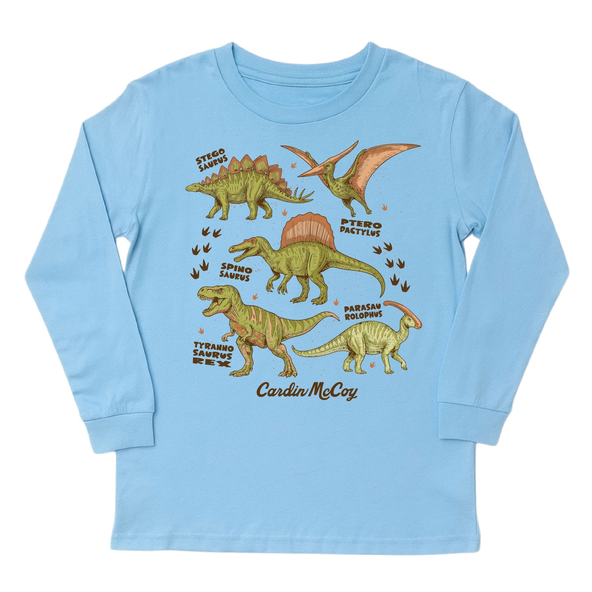 Kids' Dino Types Front Design Long-Sleeve Tee Short Sleeve T-Shirt Cardin McCoy Light Blue XXS (2/3) Front Design