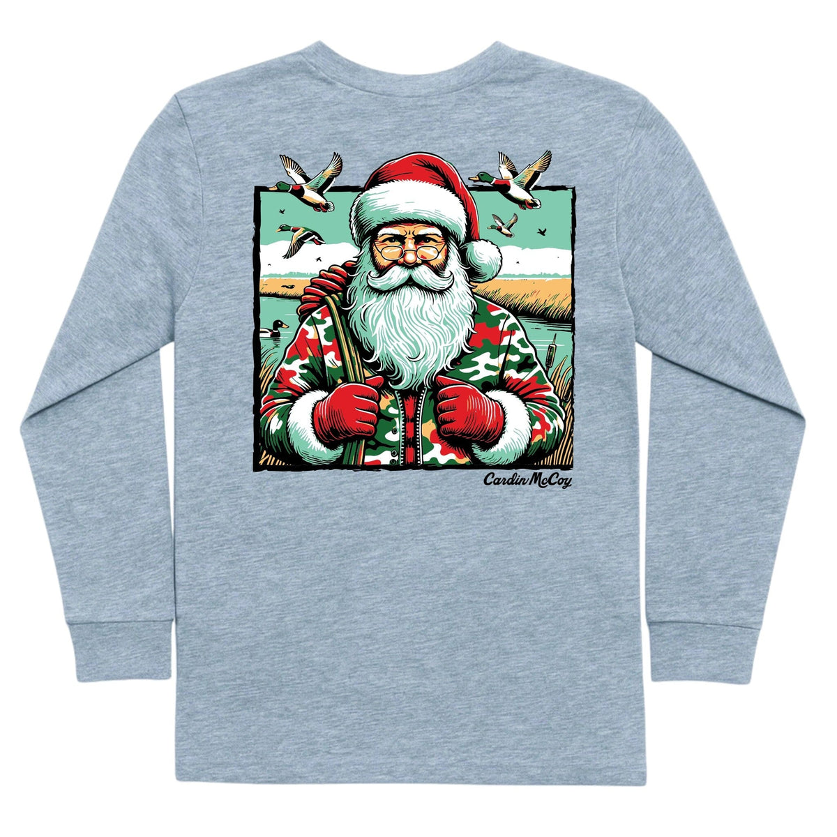 Kids' Duck Hunter Santa Long-Sleeve Tee Long Sleeve T-Shirt Cardin McCoy Heather Gray XXS (2/3) Pocket