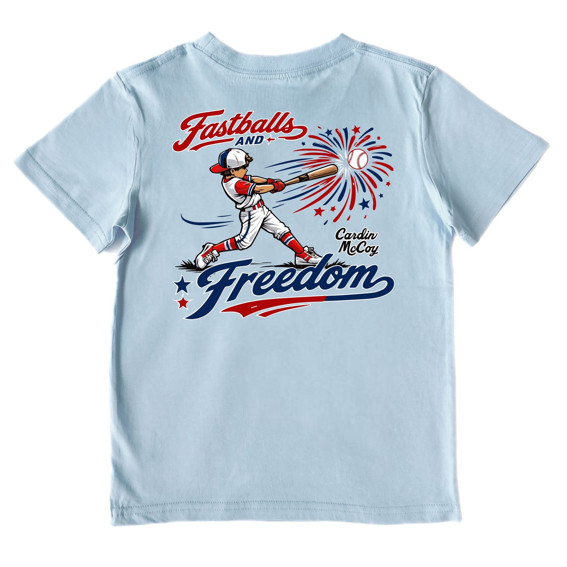 Kids' Fastballs & Freedom With Hat Baseball Performance Short-Sleeve Tee Short Sleeve T-Shirt Cardin McCoy Blue Sky XXS (2/3) Performance