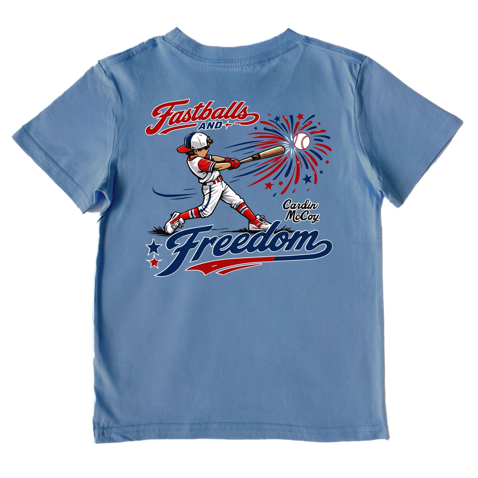 Kids' Fastballs & Freedom With Hat Baseball Performance Short-Sleeve Tee Short Sleeve T-Shirt Cardin McCoy Captain Blue XXS (2/3) Performance