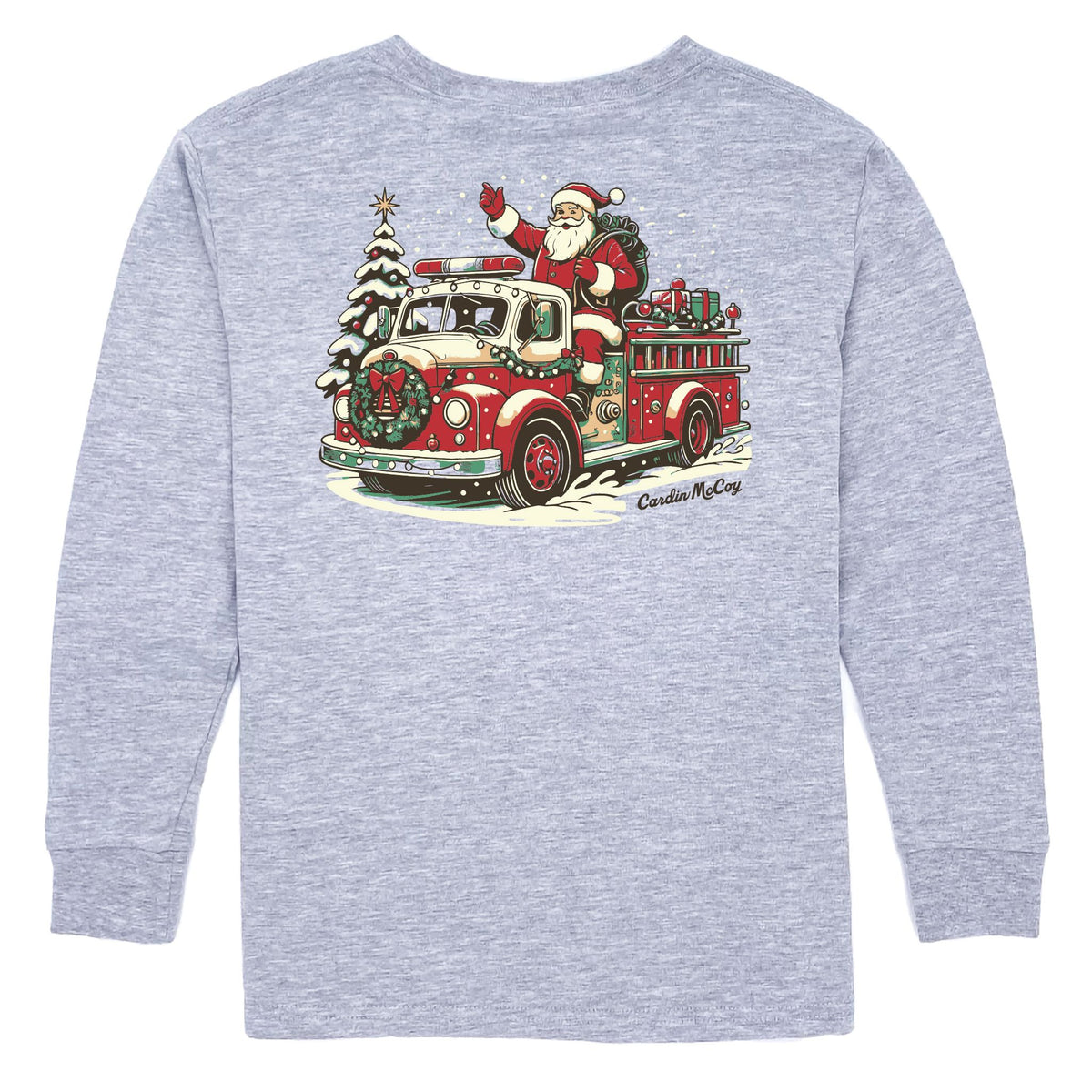 Kids' Fire Truck Santa Long-Sleeve Tee Long Sleeve T-Shirt Cardin McCoy Heather Gray XXS (2/3) Pocket