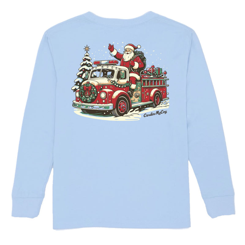 Kids' Fire Truck Santa Long-Sleeve Tee Long Sleeve T-Shirt Cardin McCoy Light Blue XXS (2/3) Pocket