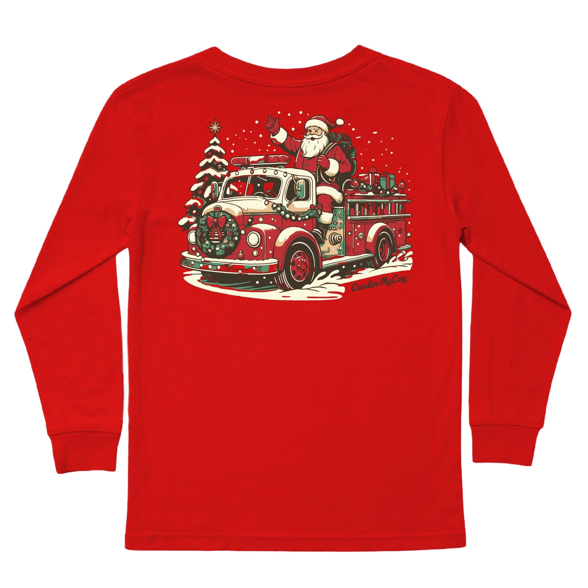 Kids' Fire Truck Santa Long-Sleeve Tee Long Sleeve T-Shirt Cardin McCoy Red XXS (2/3) Pocket