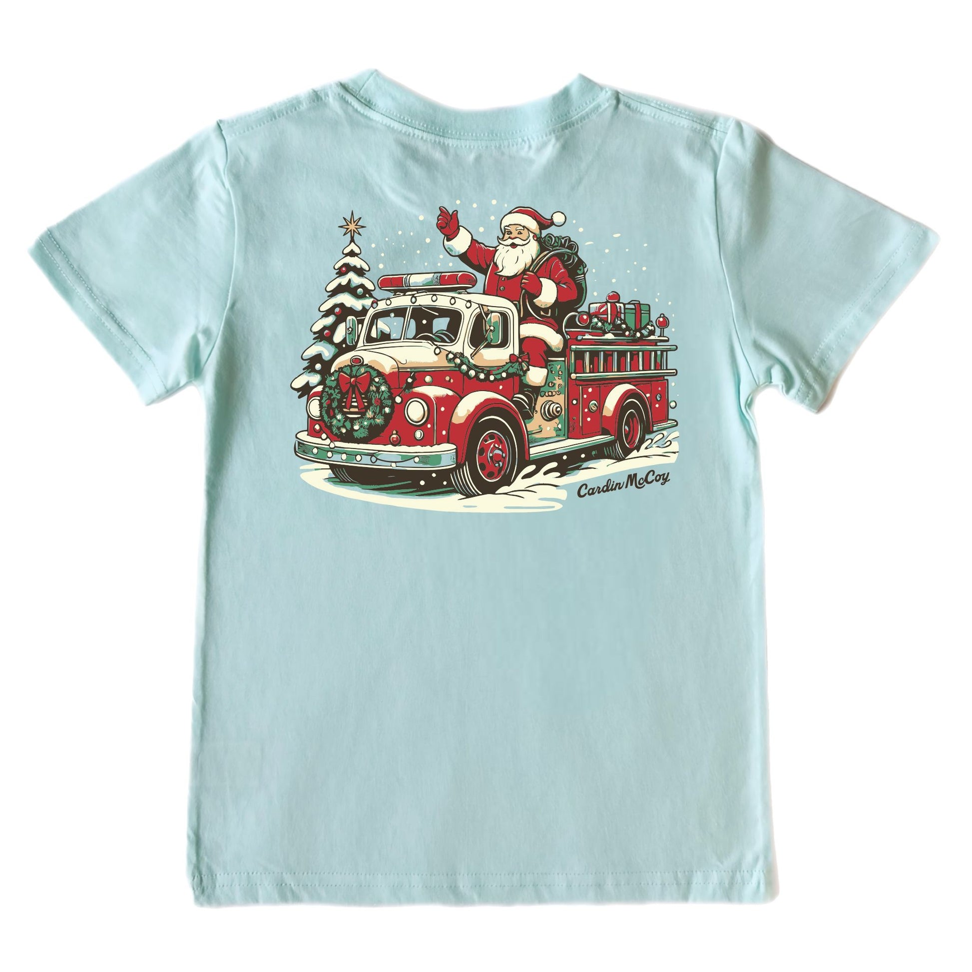 Kids' Fire Truck Santa Short-Sleeve Tee Short Sleeve T-Shirt Cardin McCoy Blue Mint XXS (2/3) Pocket