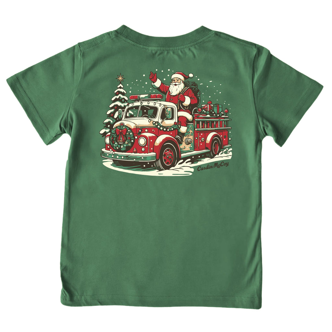 Kids' Fire Truck Santa Short-Sleeve Tee Short Sleeve T-Shirt Cardin McCoy Dark Olive XXS (2/3) Pocket