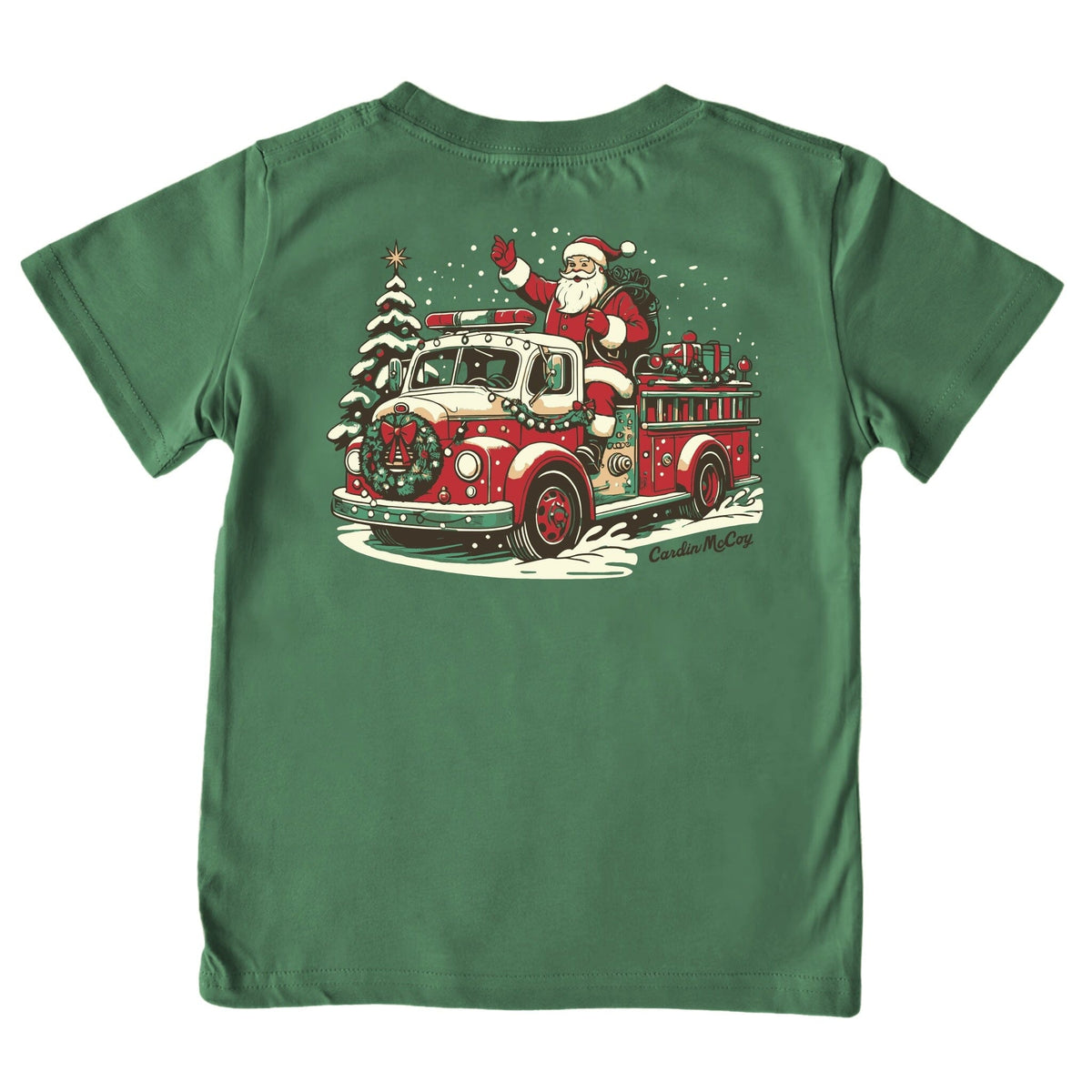 Kids' Firetruck Santa Short-Sleeve Tee Short Sleeve T-Shirt Cardin McCoy Dark Olive XXS (2/3) Pocket
