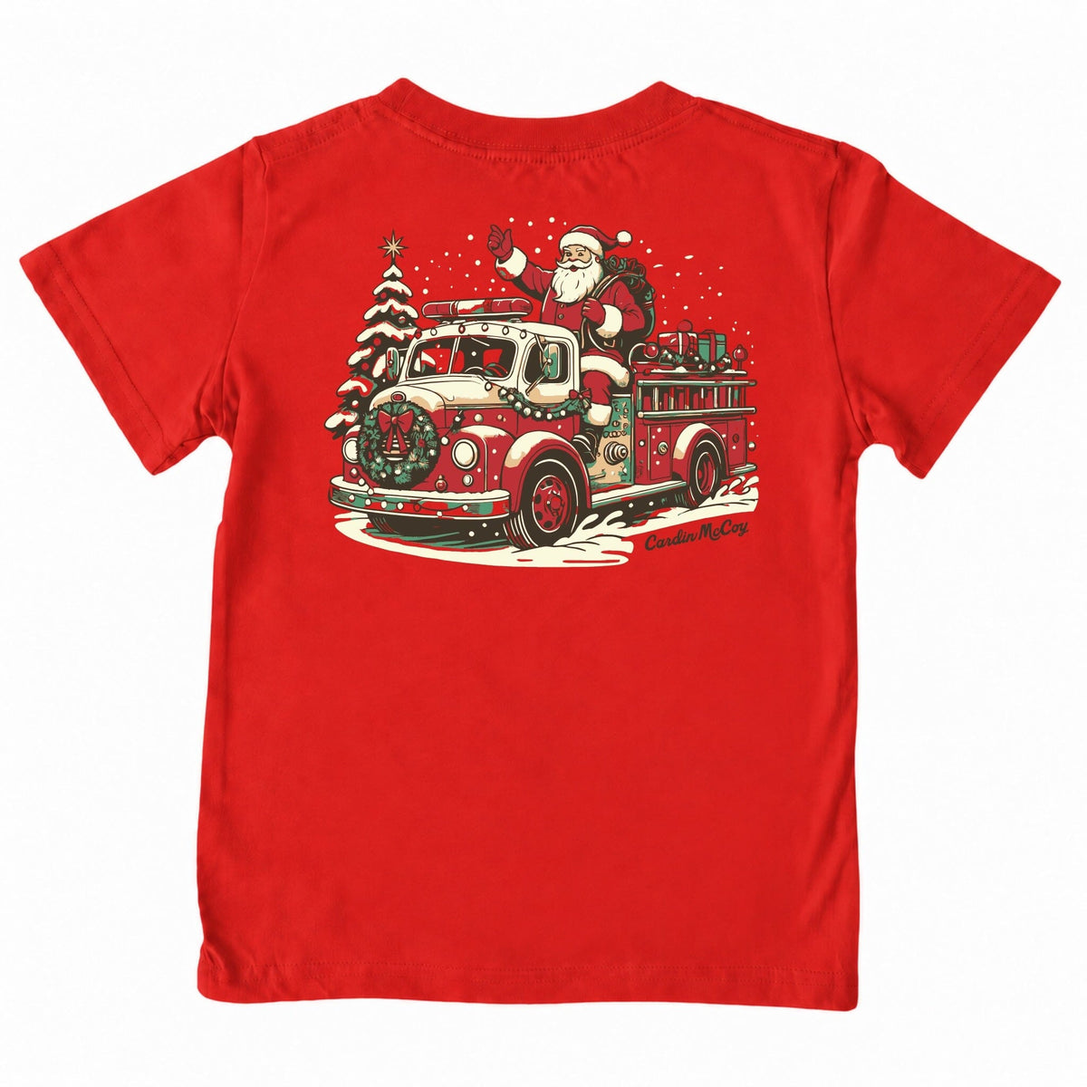 Kids' Firetruck Santa Short-Sleeve Tee Short Sleeve T-Shirt Cardin McCoy Red XXS (2/3) Pocket