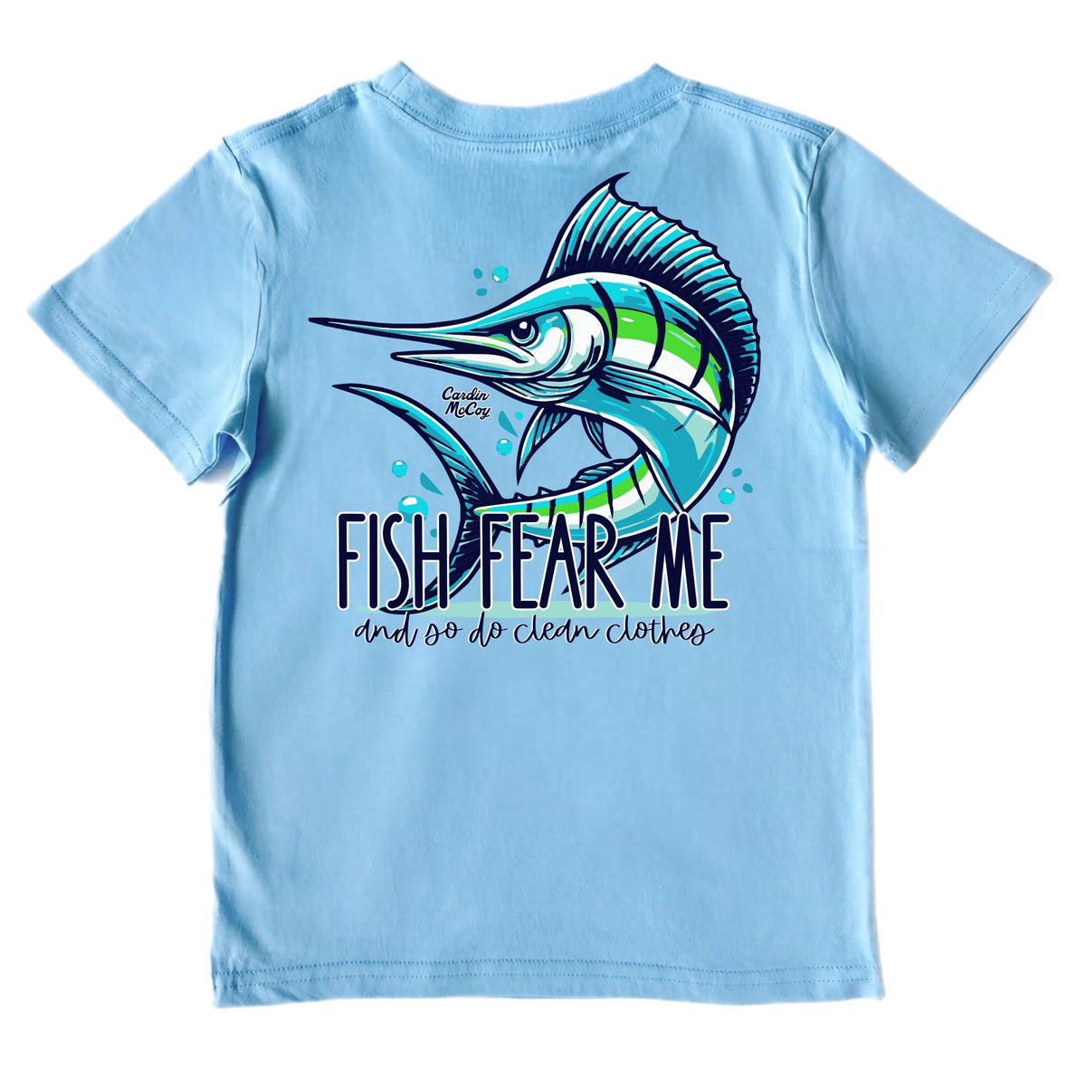 Kids' Fish Fear Me Short-Sleeve Tee Short Sleeve T-Shirt Cardin McCoy Light Blue XXS (2/3) Pocket