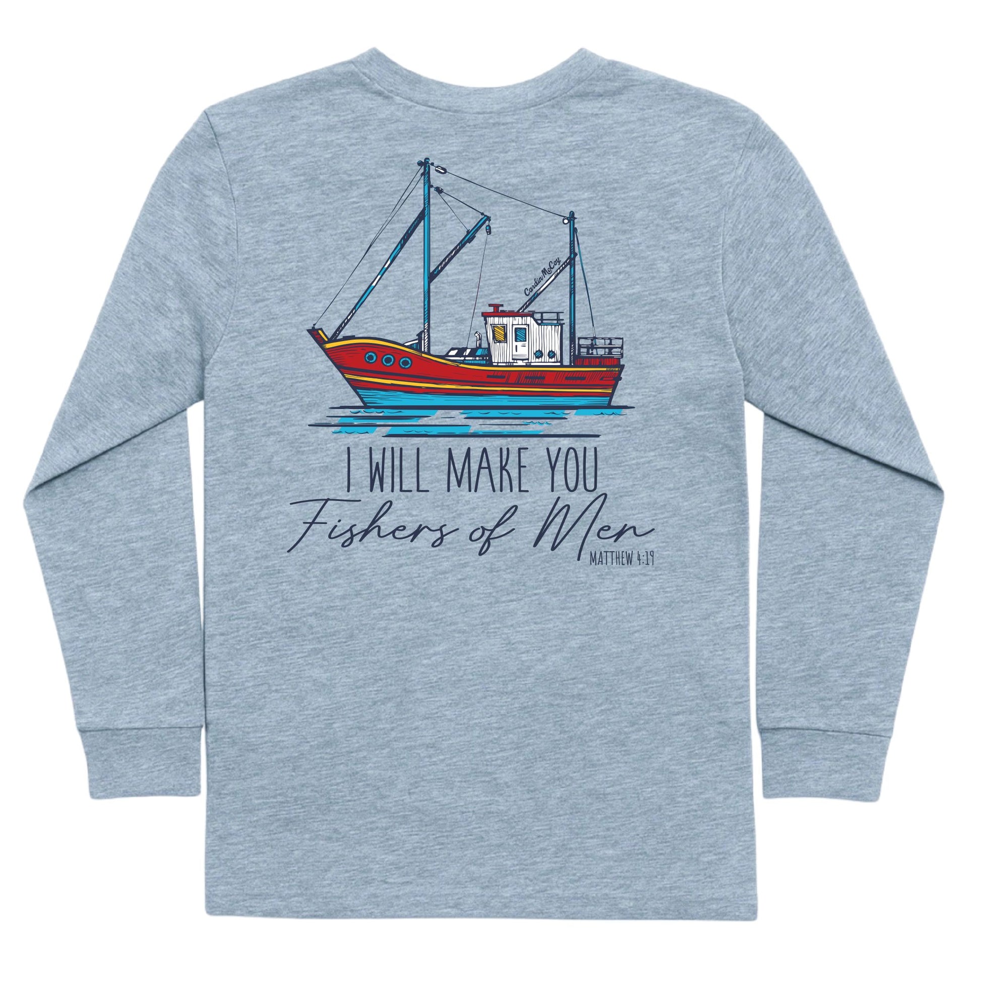 Kids' Fishers Of Men Long-Sleeve Tee Long Sleeve T-Shirt Cardin McCoy Heather Gray XXS (2/3) Pocket