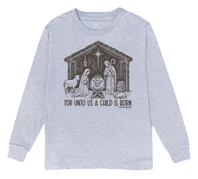 Kids' For Unto Us Sketch Front Long-Sleeve Tee Long Sleeve T-Shirt Cardin McCoy Heather Gray XXS (2/3) 