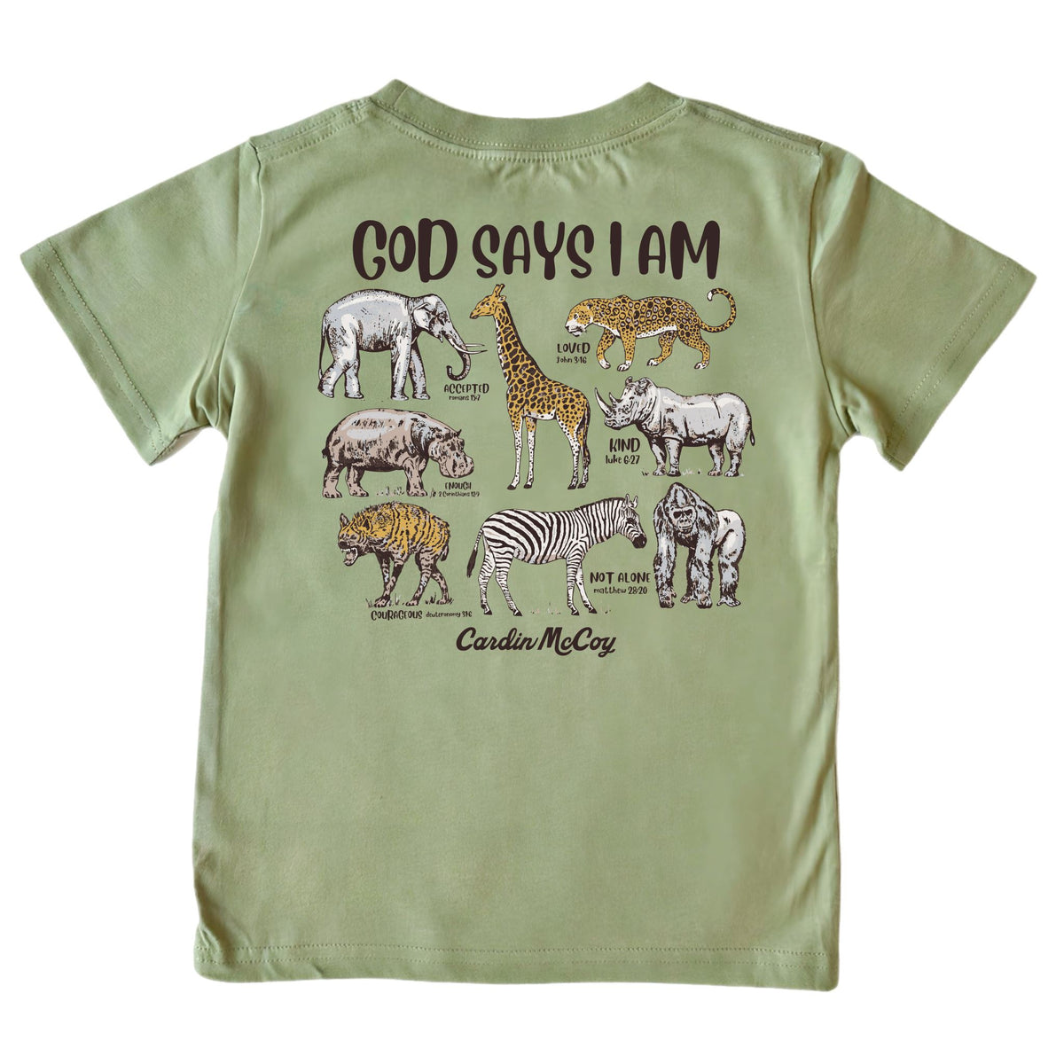 Kids' God Says I Am Short-Sleeve Tee Short Sleeve T-Shirt Cardin McCoy Light Olive XXS (2/3) No Pocket