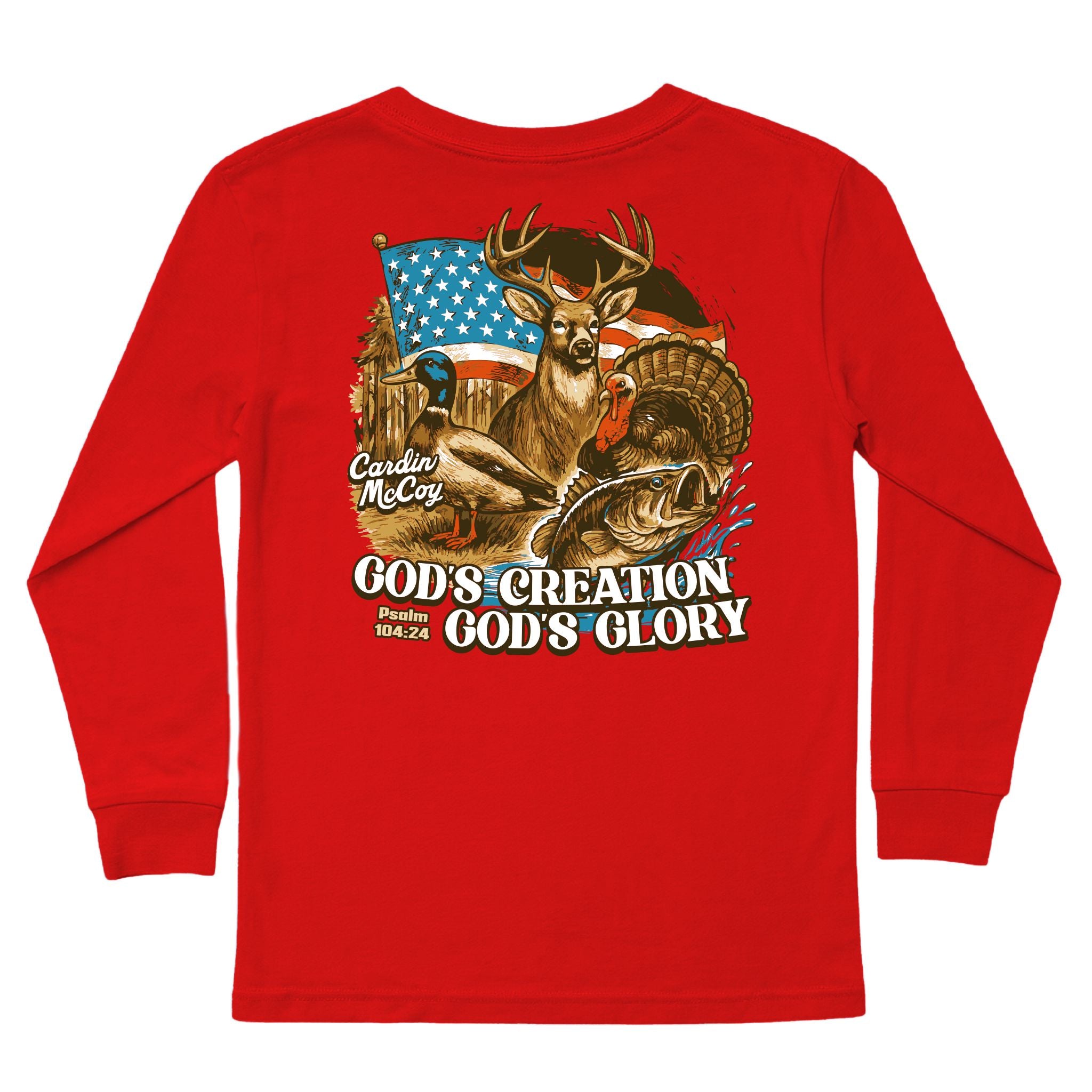 Kids' God's Creation Long-Sleeve Tee Long Sleeve T-Shirt Cardin McCoy Red XXS (2/3) Pocket
