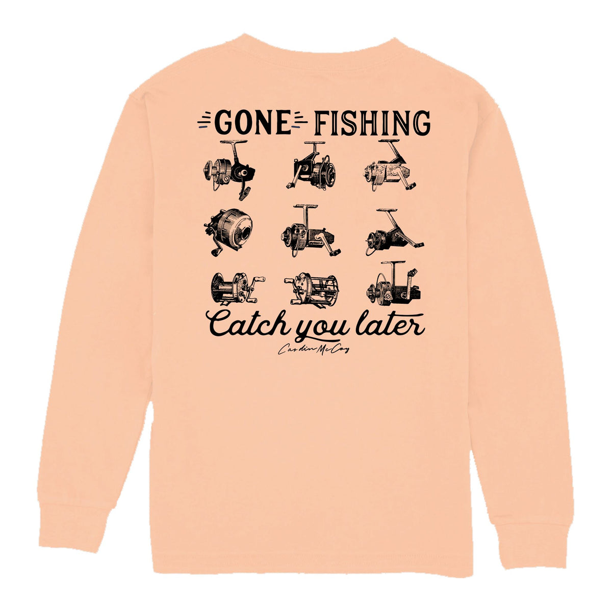 Kids' Gone Fishing Reels Long Sleeve Pocket Tee Long Sleeve T-Shirt Cardin McCoy Peach XXS (2/3) 