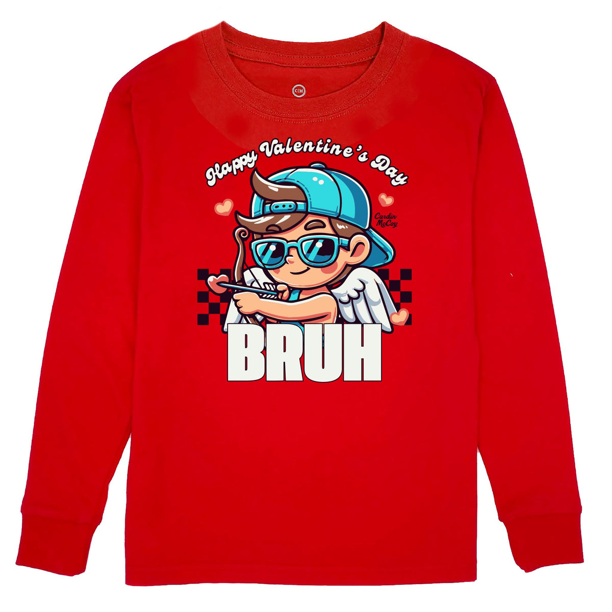 Kids' Happy Valentine's Bruh Front Long-Sleeve Tee Long Sleeve T-Shirt Cardin McCoy Red XXS (2/3) 