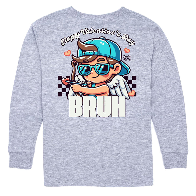 Kids' Happy Valentine's Day Bruh Long-Sleeve Tee Long Sleeve T-Shirt Cardin McCoy Heather Gray XXS (2/3) Pocket