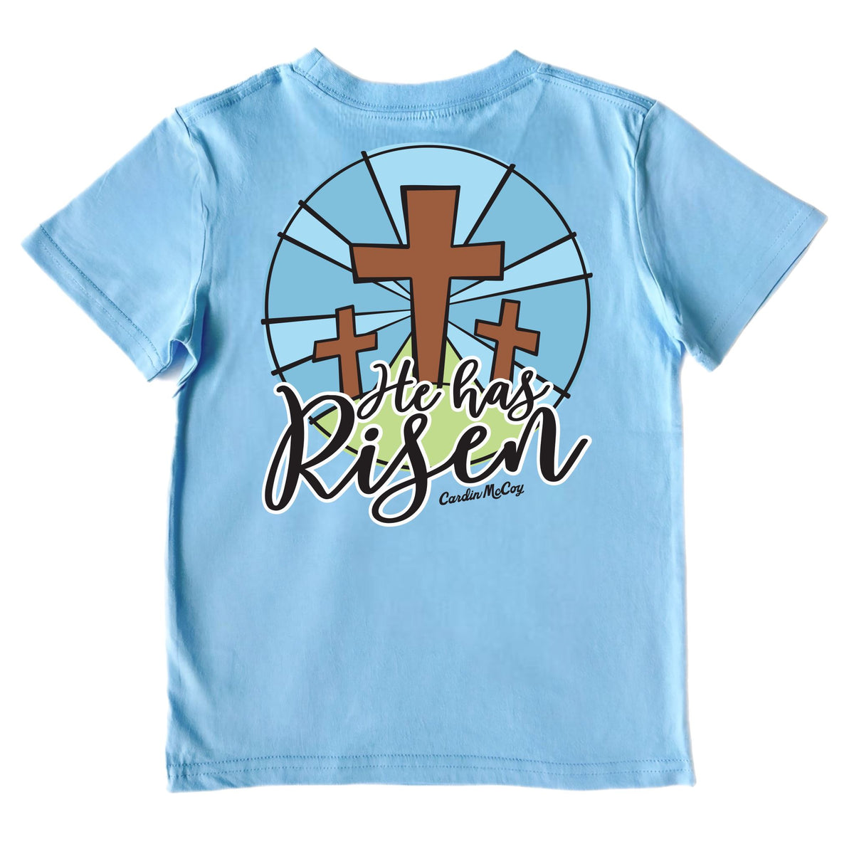 Kids' He Has Risen Short-Sleeve Tee Short Sleeve T-Shirt Cardin McCoy Light Blue XXS (2/3) No Pocket