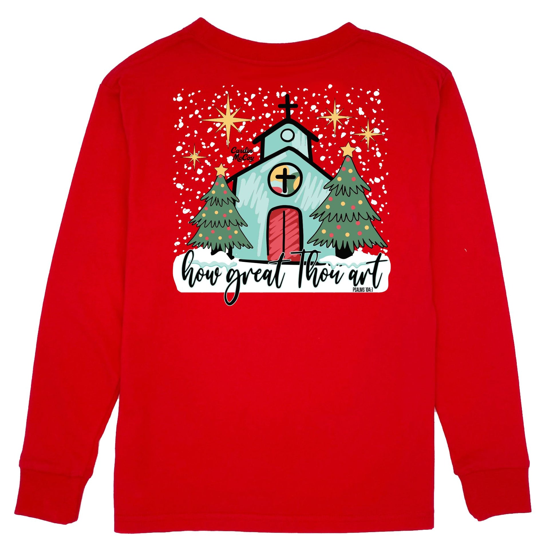 Kids' How Great Thou Art Long-Sleeve Tee Long Sleeve T-Shirt Cardin McCoy Red XXS (2/3) Pocket
