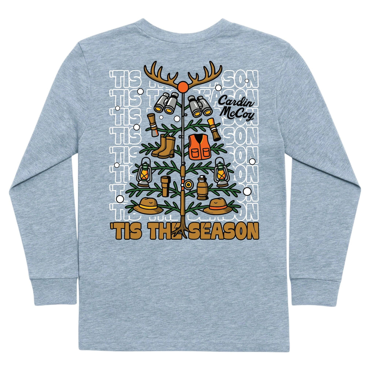 Kids' Hunting Christmas Tree Long-Sleeve Tee Long Sleeve T-Shirt Cardin McCoy Heather Gray XXS (2/3) Pocket