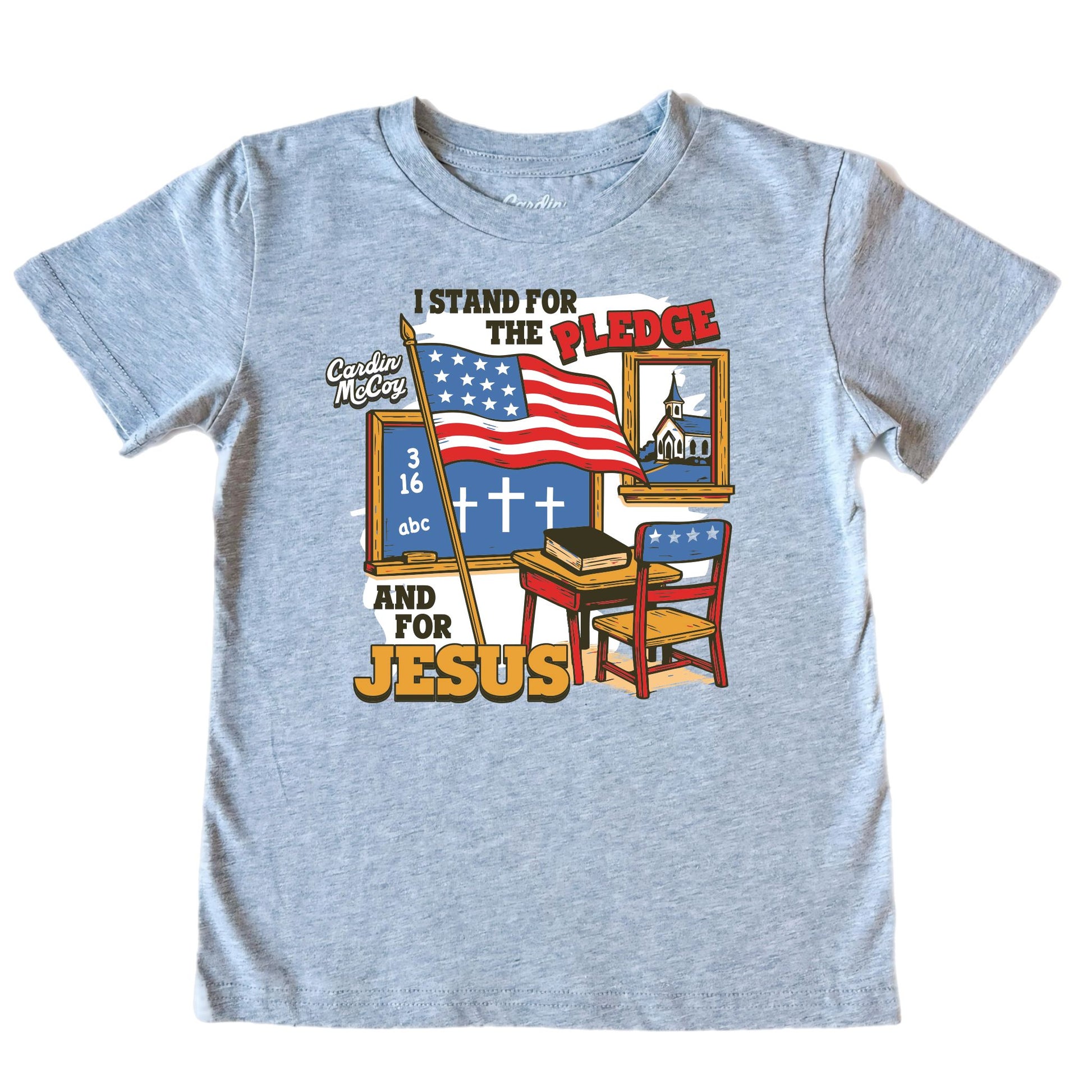 Kids' I Stand For the Pledge Front Design Short-Sleeve Tee Short Sleeve T-Shirt Cardin McCoy Heather Gray XXS (2/3) Front