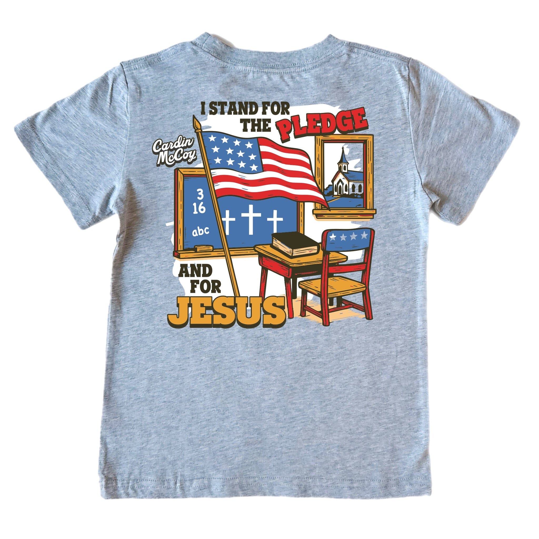 Kids' I Stand For The Pledge Short-Sleeve Tee Short Sleeve T-Shirt Cardin McCoy Heather Gray XXS (2/3) Pocket