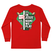Kids' In Jesus Name Baseball Long-Sleeve Tee Long Sleeve T-Shirt Cardin McCoy Red XXS (2/3) Pocket
