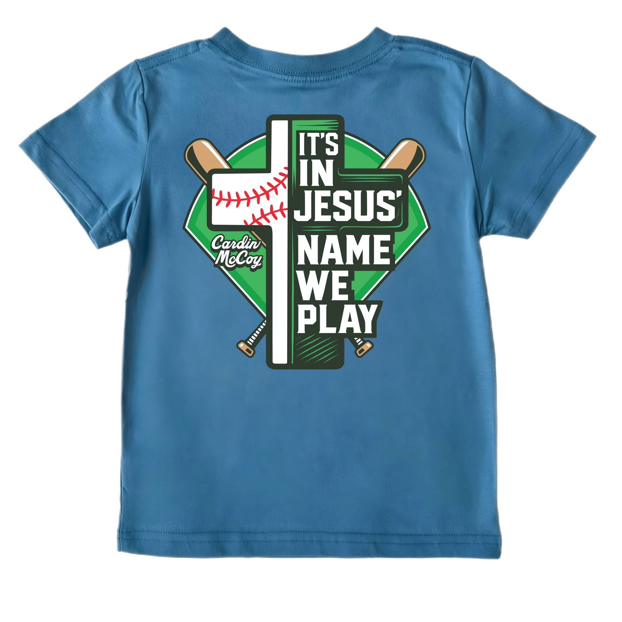 Kids' In Jesus Name Baseball Short-Sleeve Tee Short Sleeve T-Shirt Cardin McCoy Blue XXS (2/3) Pocket