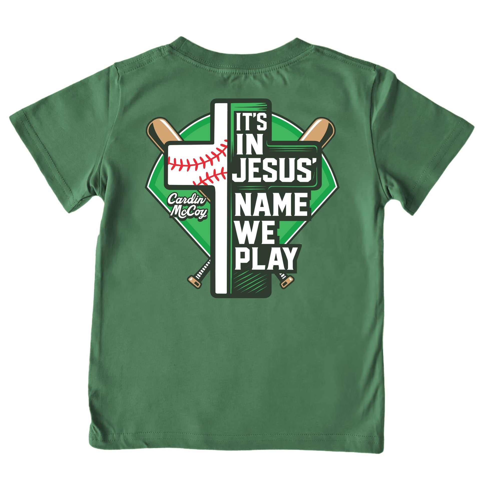 Kids' In Jesus Name Baseball Short-Sleeve Tee Short Sleeve T-Shirt Cardin McCoy Dark Olive XXS (2/3) Pocket