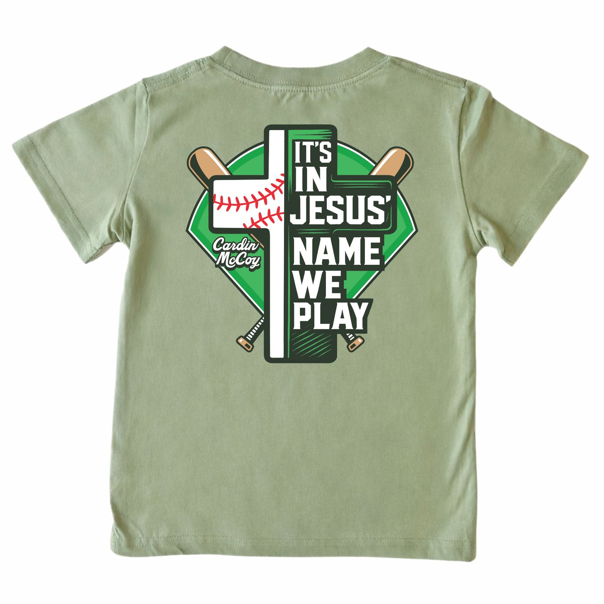 Kids' In Jesus Name Baseball Short-Sleeve Tee Short Sleeve T-Shirt Cardin McCoy Light Olive XXS (2/3) Pocket